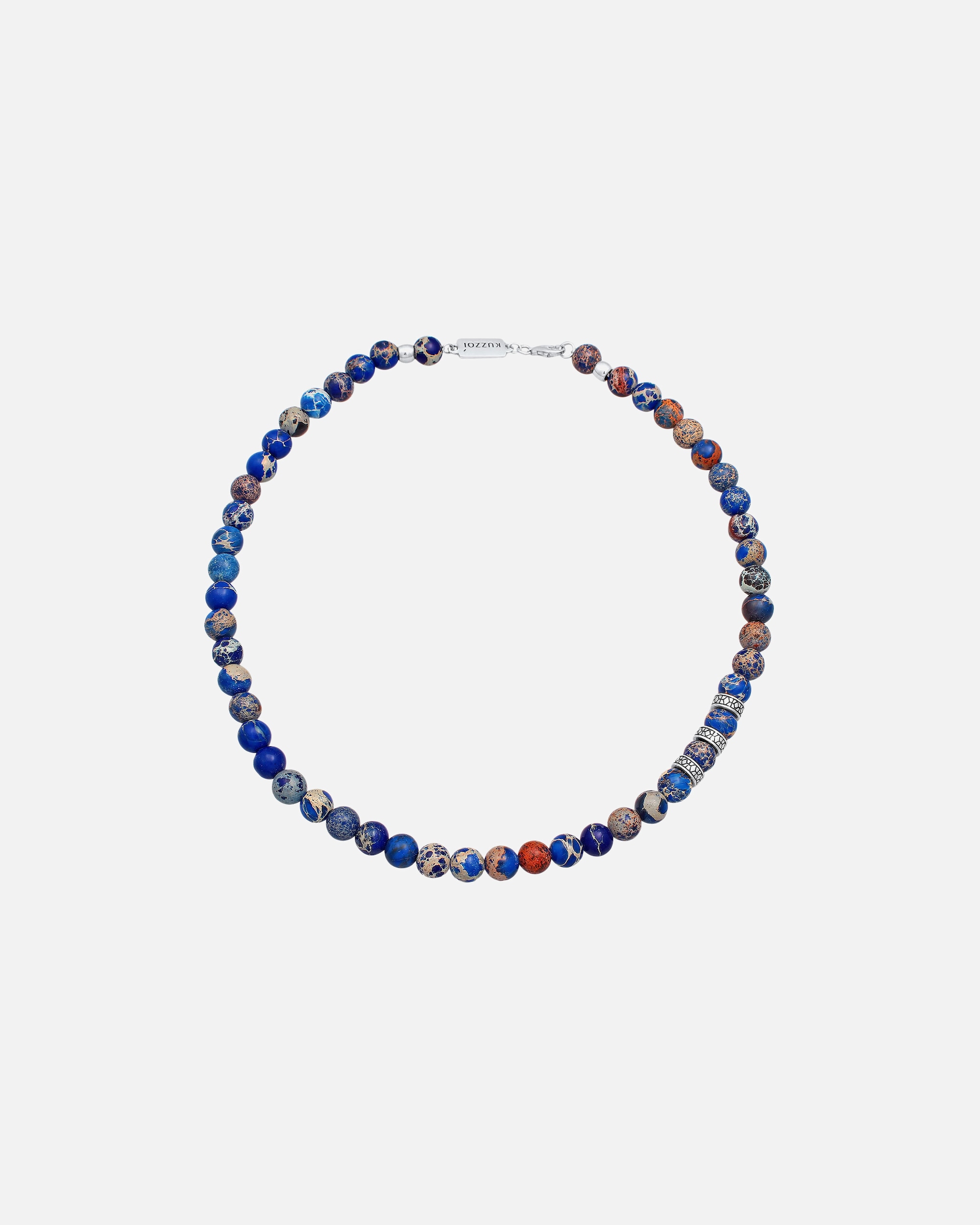 Naszyjnik dla Mężczyzna KUZZOI Męskie koraliki kamienie z agatem w srebrze próby 925 Sterling Silver 45