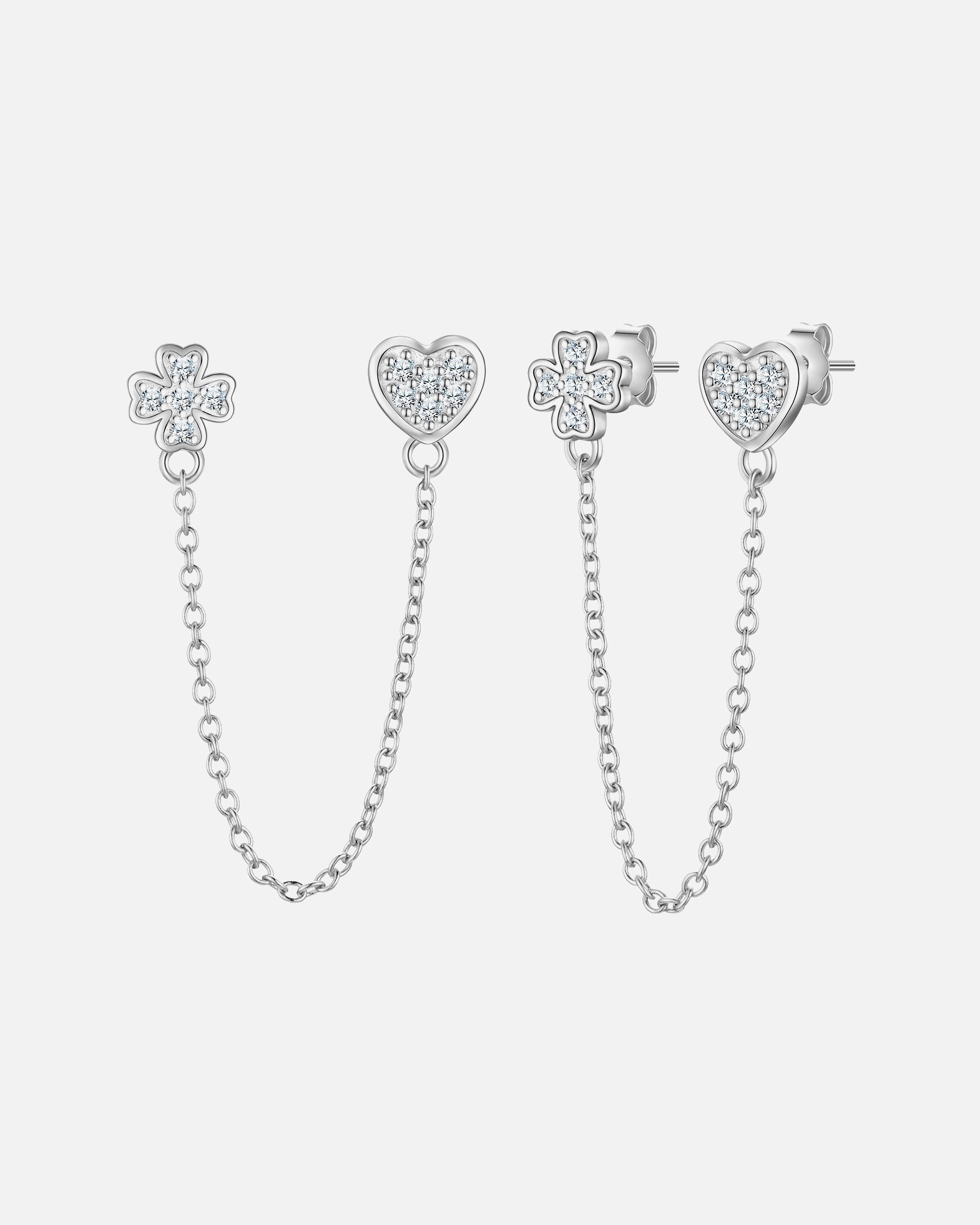 Kolczyki dla Kobieta Kolczyki serce/koniczyna z Srebro wysokiej próby w Srebrny 7,6/7,7 mm