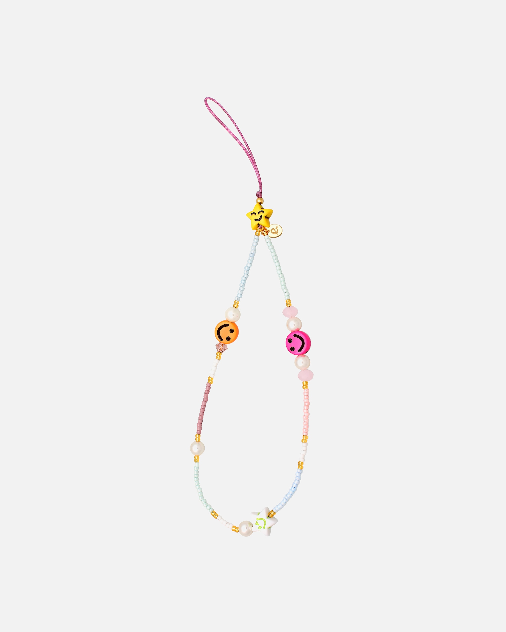 Kopertówka dla Kobieta Elli Akcesoria jubilerskie Damski łańcuszek do telefonu Koraliki z smiling face wielokolorowe w pozłacanym srebrze 925 Sterling Silver 19