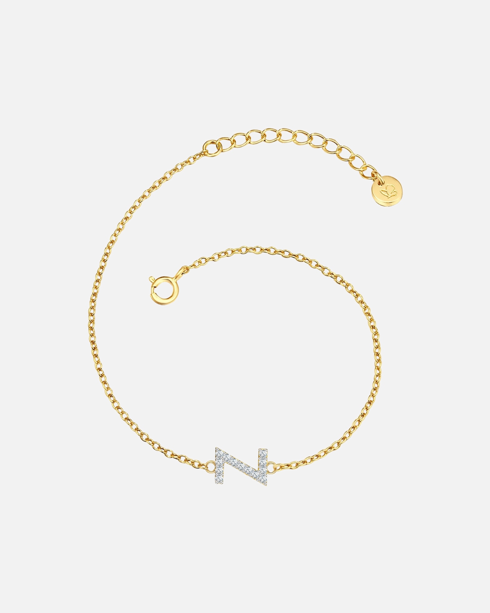 Bransoletka dla Kobieta Bransoletka Litera Z z Srebro wysokiej próby w Żółte złoto 17,0 cm Basislänge + 3,0 cm Verlängerung