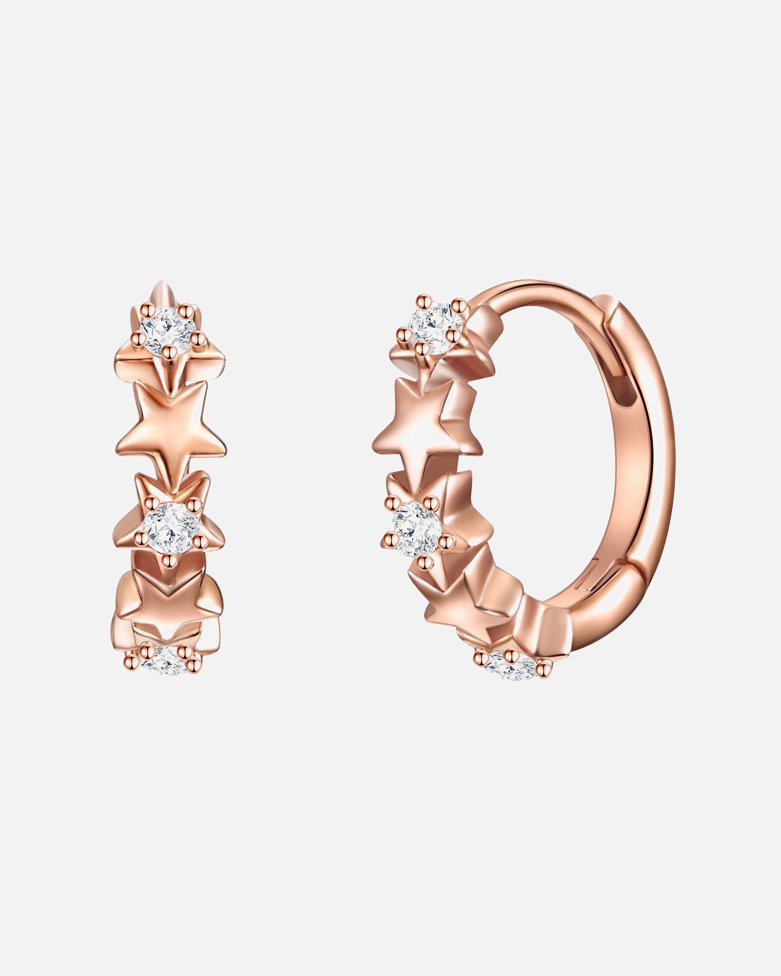 Kolczyki dla Kobieta Srebrne kolczyki kreole Gwiazdy srebro wysokiej próby Cyrkonia różowe złoto 11,4 mm