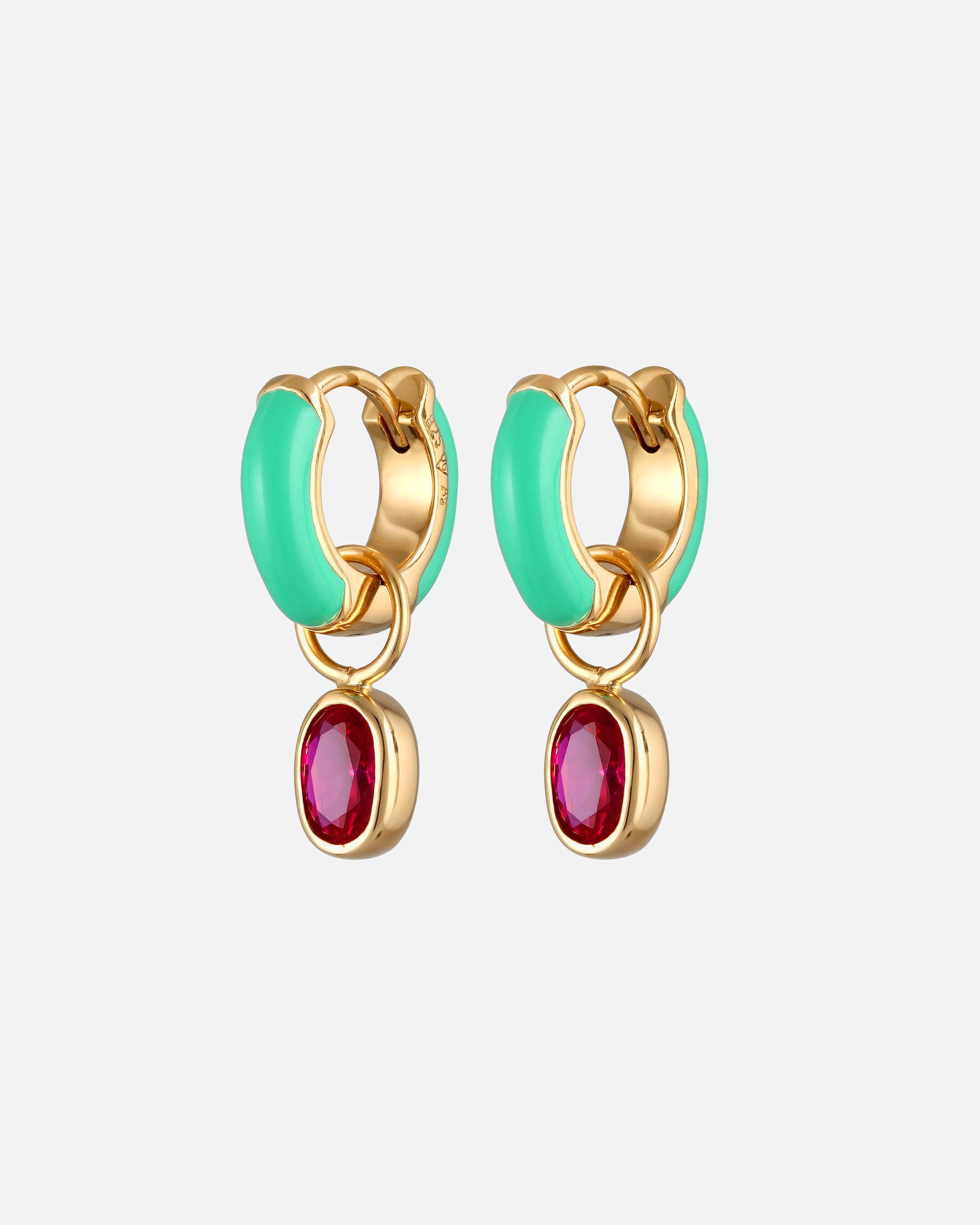 Kolczyki dla Kobieta Elli Damskie kolczyki kółka z zawieszką z emalią i rubinem w pozłacanym srebrze próby 925 goldfarben