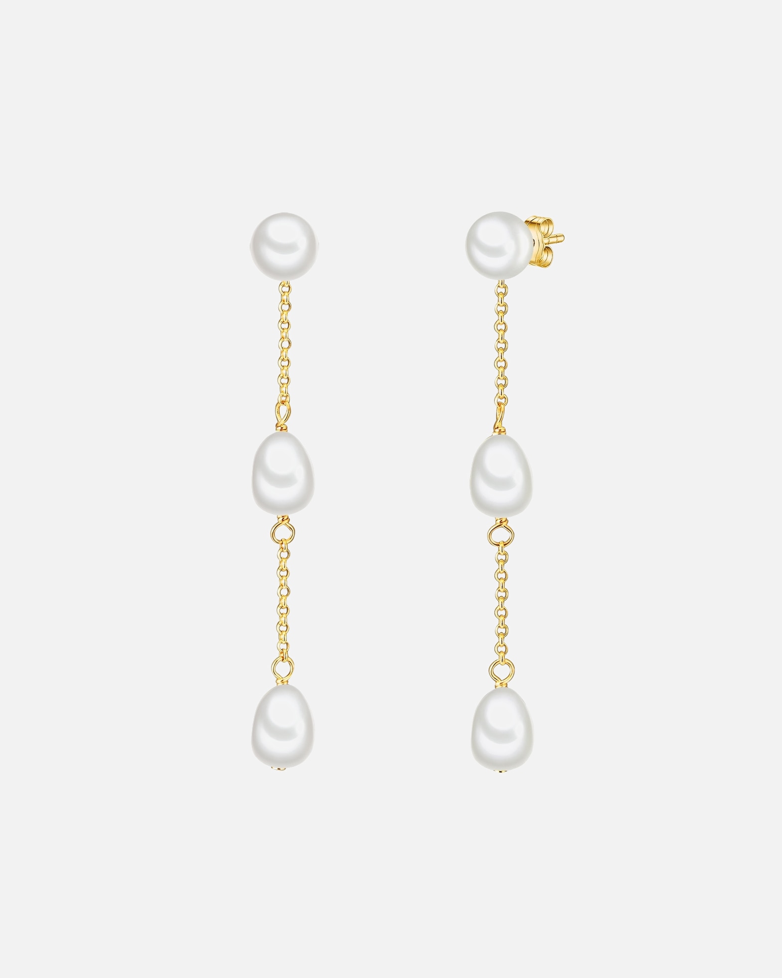 Kolczyki dla Kobieta Kolczyki wiszące z perłą srebro wysokiej próby Perła hodowlana słodkowodna żółte złoto 58,2 mm