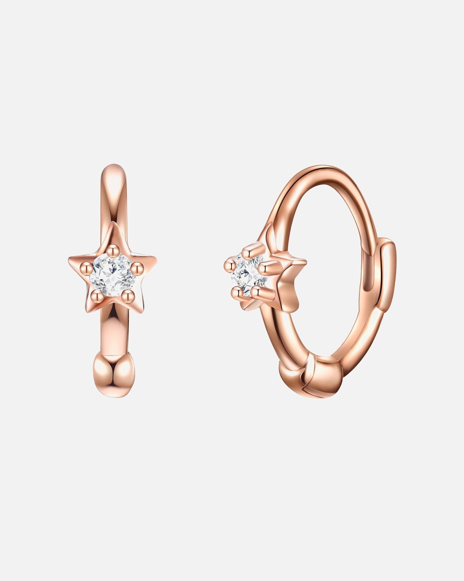 Kolczyki dla Kobieta Srebrne kolczyki kreole Gwiazda srebro wysokiej próby Cyrkonia różowe złoto 9,6 mm