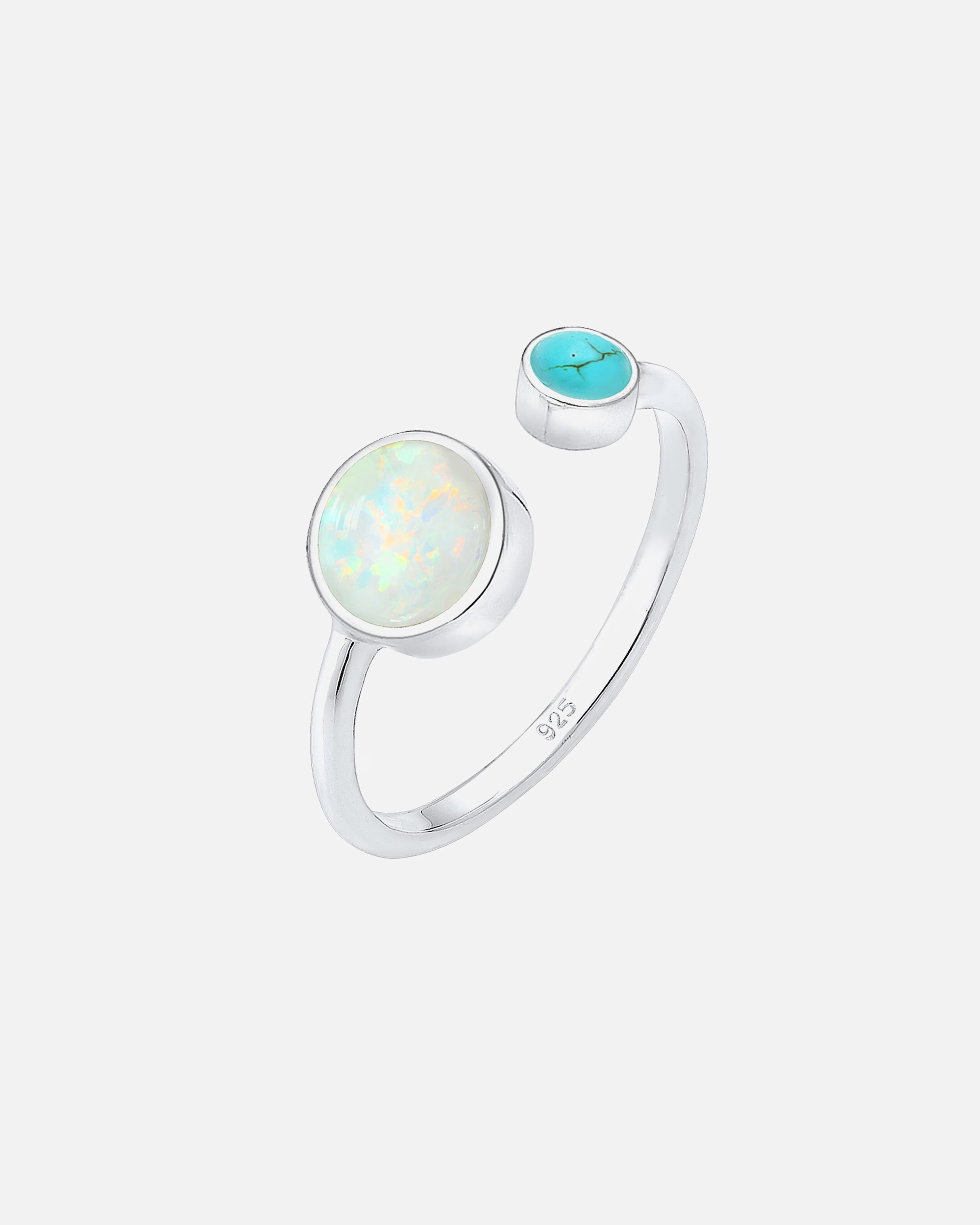 Pierścionek dla Kobieta Elli Damski Boho otwarty regulowany z syntetycznym opalem i holwitem w srebrze 925 Sterling Silver silberfarben