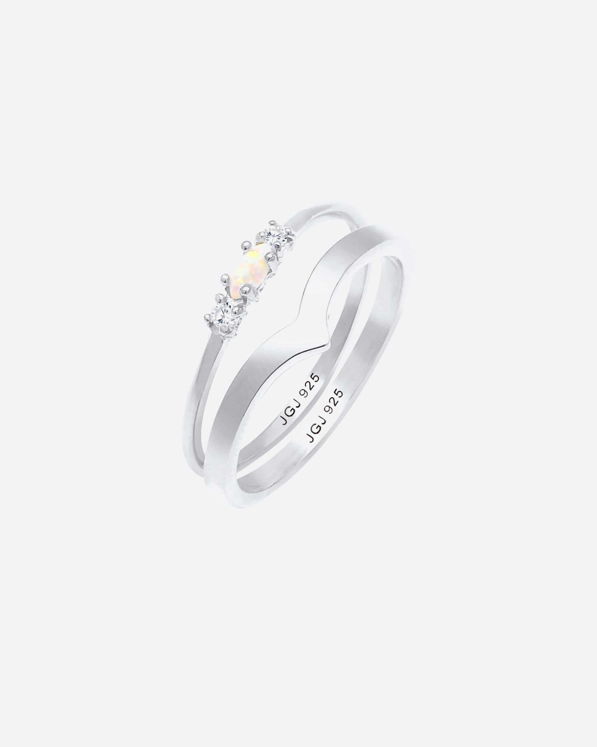 Pierścionek dla Kobieta Elli Damski zestaw markiza kształt V Basic z syntetycznym opalem i kryształami cyrkonii w srebrze próby 925 Sterling Silver 50