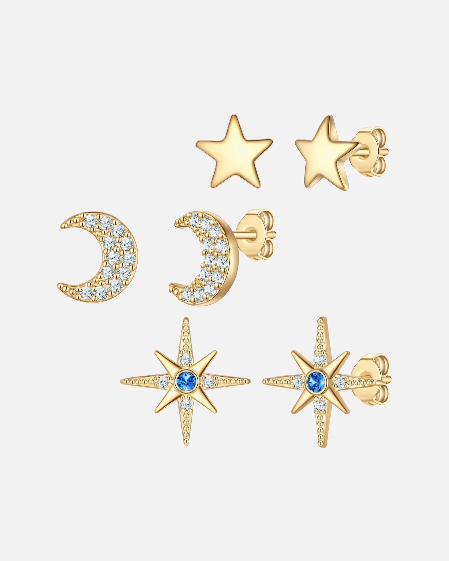 Kolczyki dla Kobieta Yokoamii Kolczyki na sztyft Ksiezyc/Gwiazdy z mosiadzu w kolorze zlotym z cyrkonia 11,8/6,7/5,1 mm