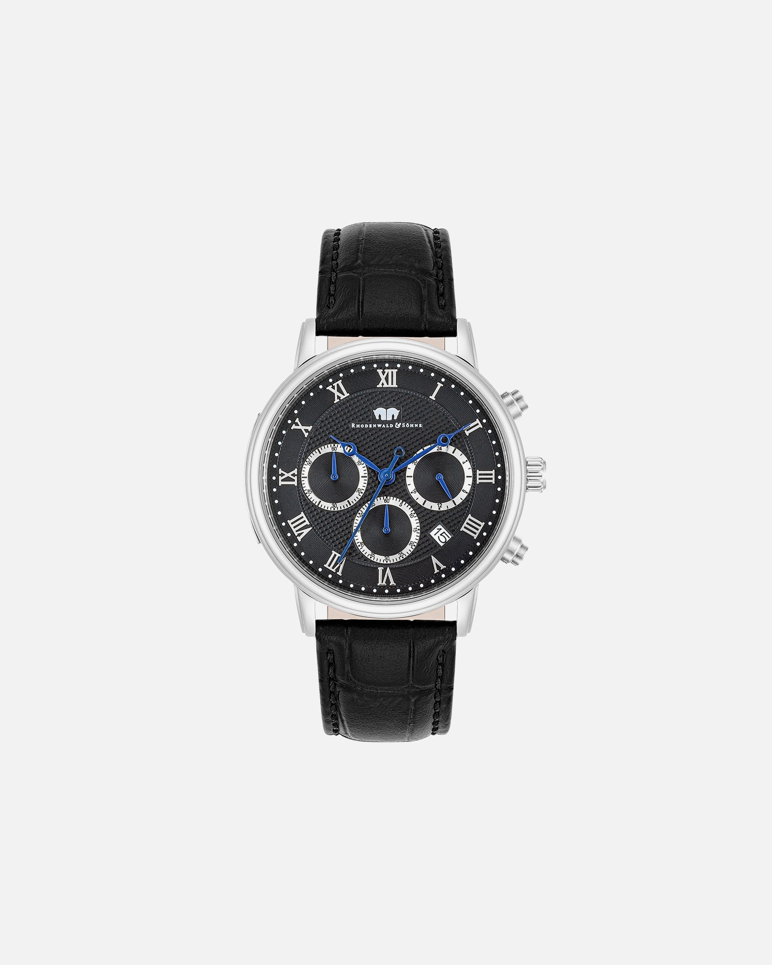 Zegar dla Mężczyzna Rhodenwald & Söhne Chronograf Moonlight Srebrny Skóra naturalna Czarny 215,0 mm