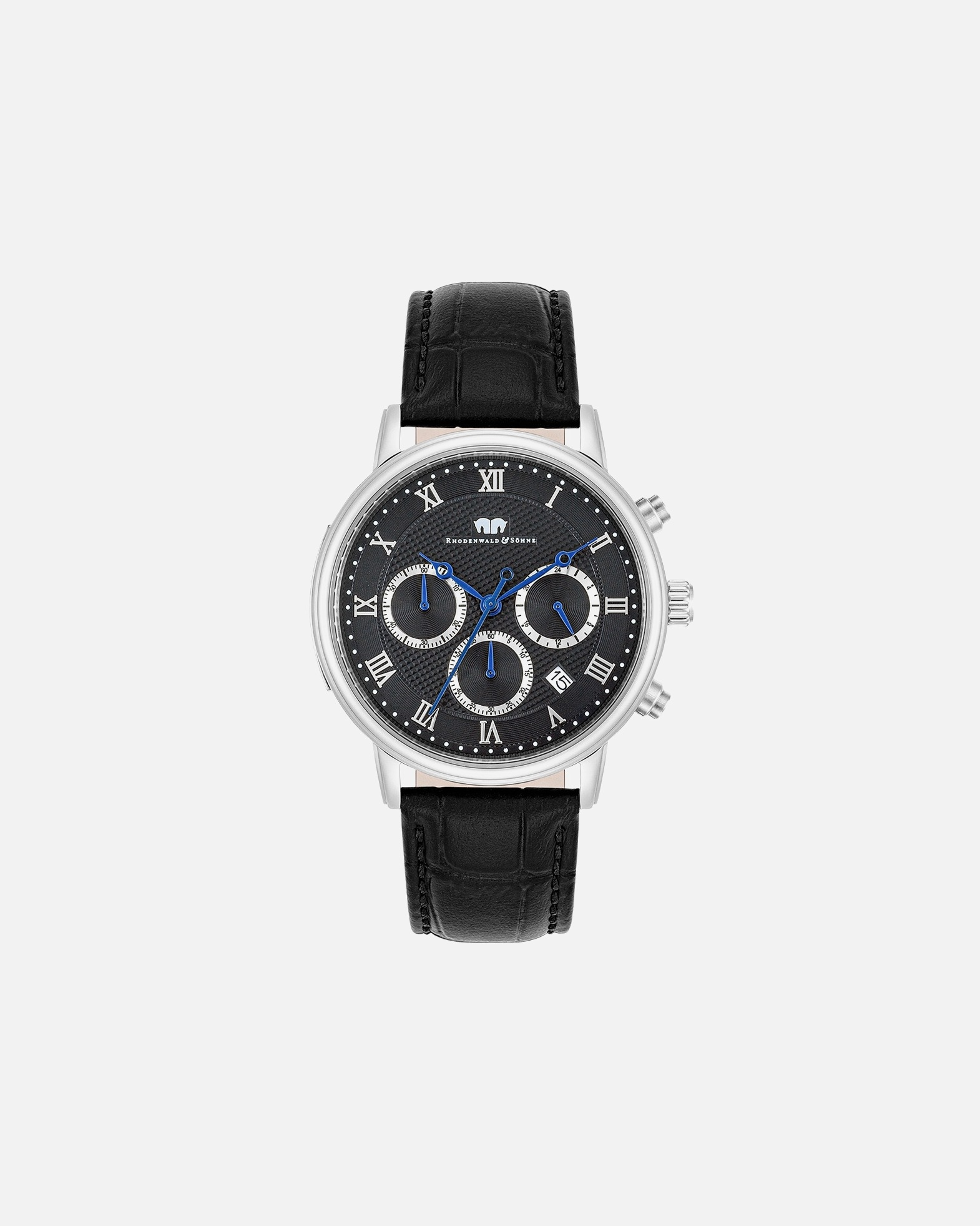 Zegar dla Mężczyzna Chronograf Moonlight Srebrny Skóra naturalna Czarny 40,0 mm