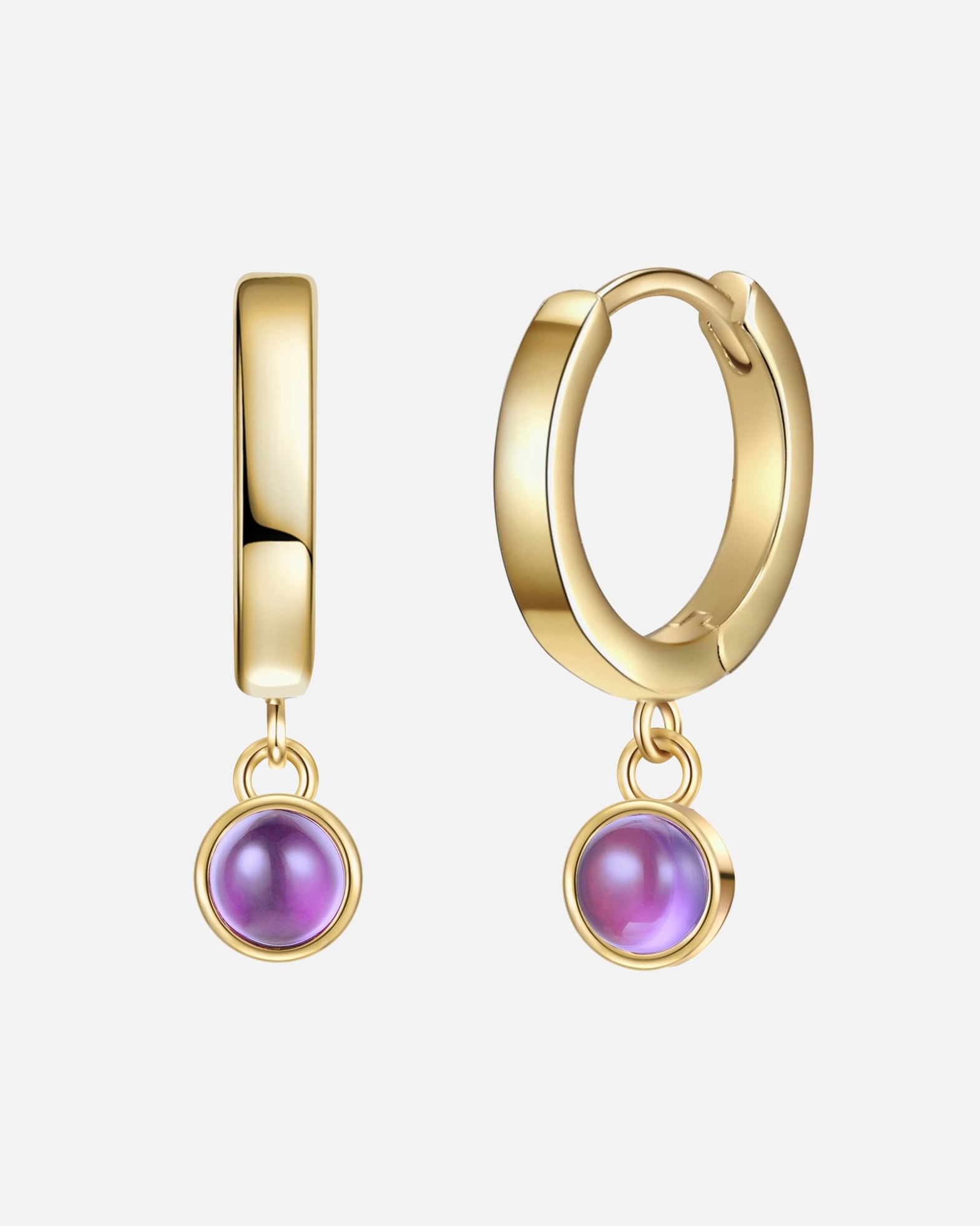 Kolczyki dla Kobieta Srebrne kolczyki kreole srebro wysokiej próby Ametyst żółte złoto 16,6 mm