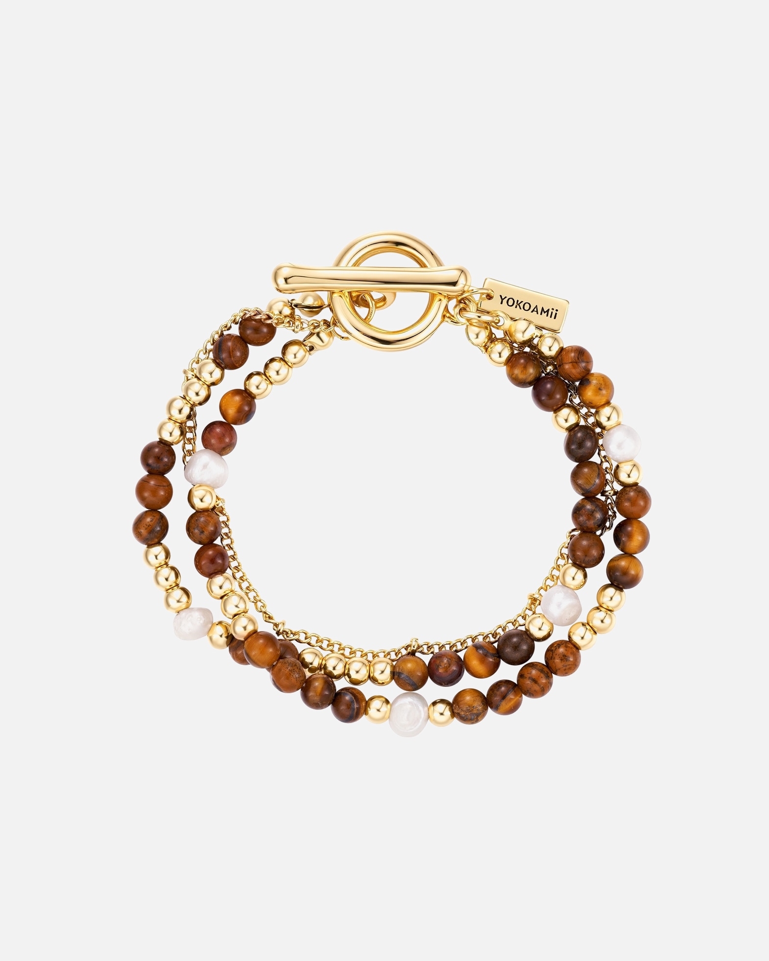 Bransoletka dla Kobieta Yokoamii Bransoletka z metalowego stopu w zlocie z kamieniem naturalnym i perla hodowlana 18,0 cm