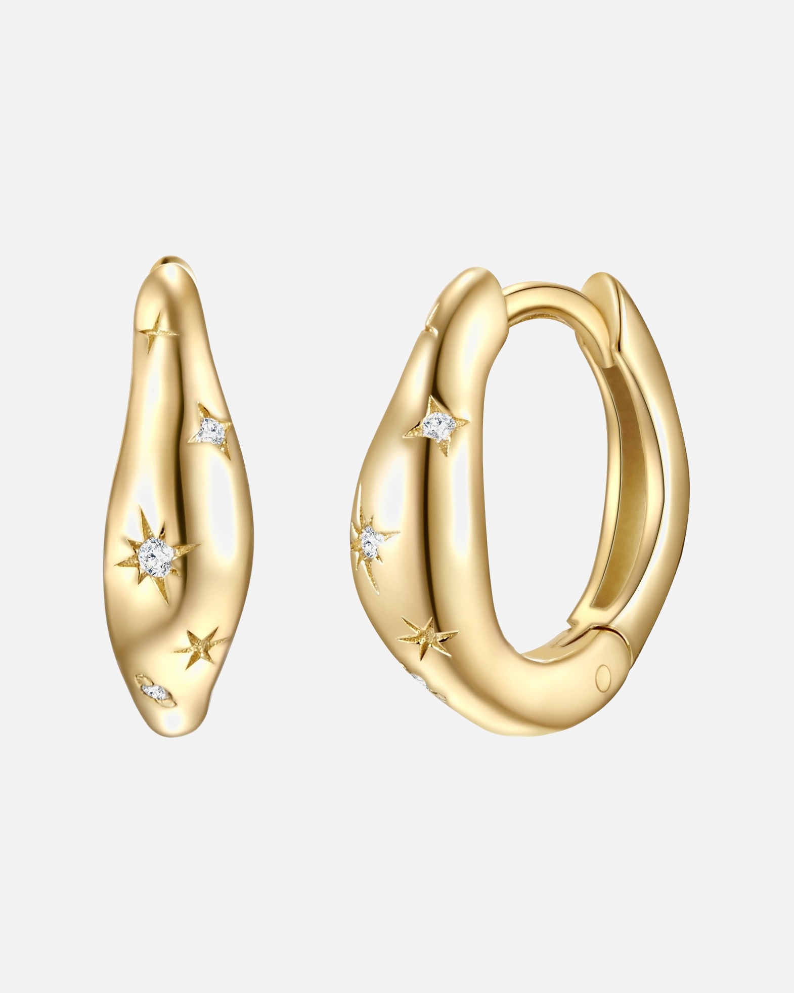 Obrączki dla Kobieta Kolczyki Gwiazda z Srebro wysokiej próby w Żółte złoto 14,0 mm