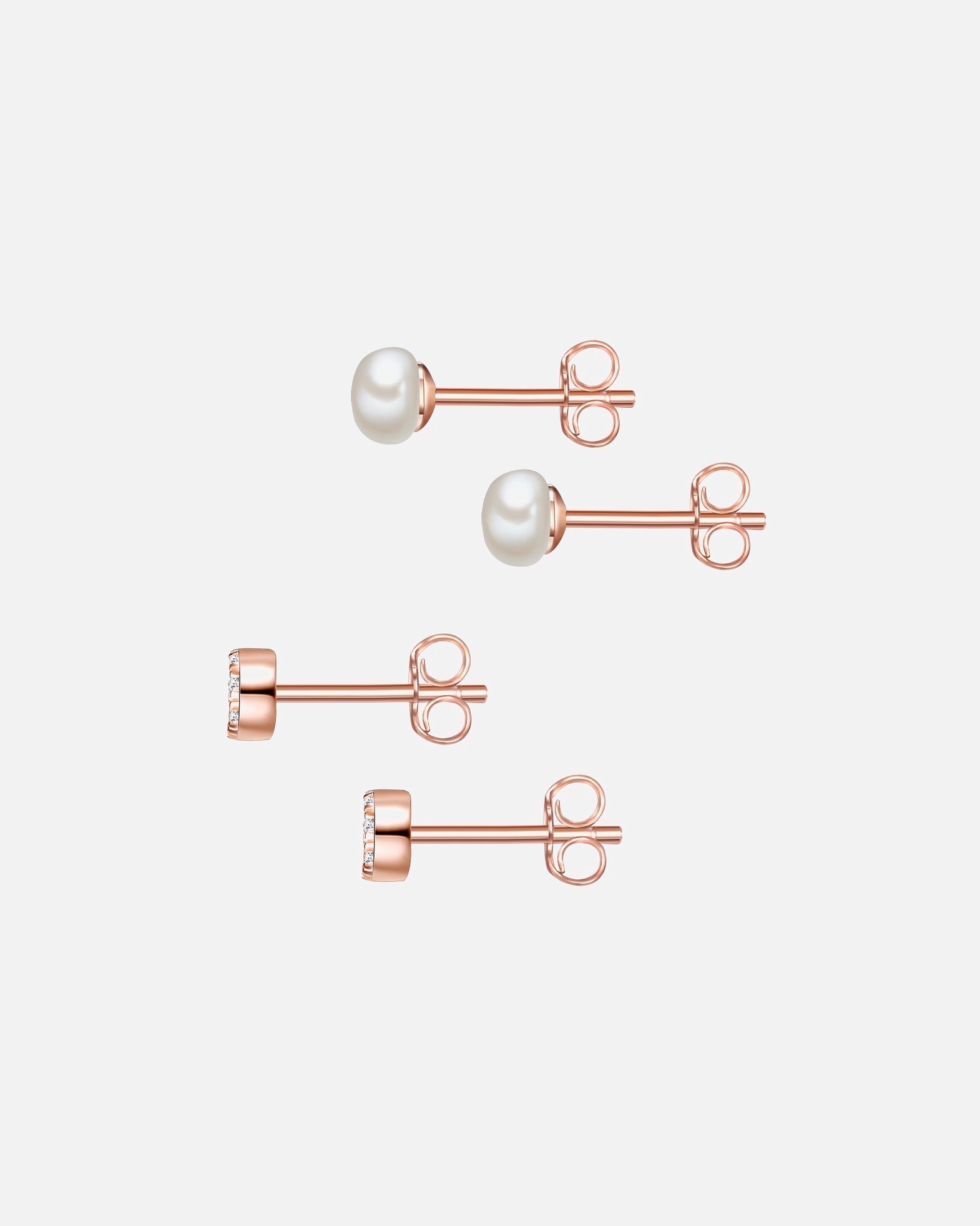Kolczyki dla Kobieta Glanzstücke München Srebrne kolczyki sztyfty srebro wysokiej próby Cyrkonia Perła hodowlana słodkowodna różowe złoto 4,4/4,0 mm