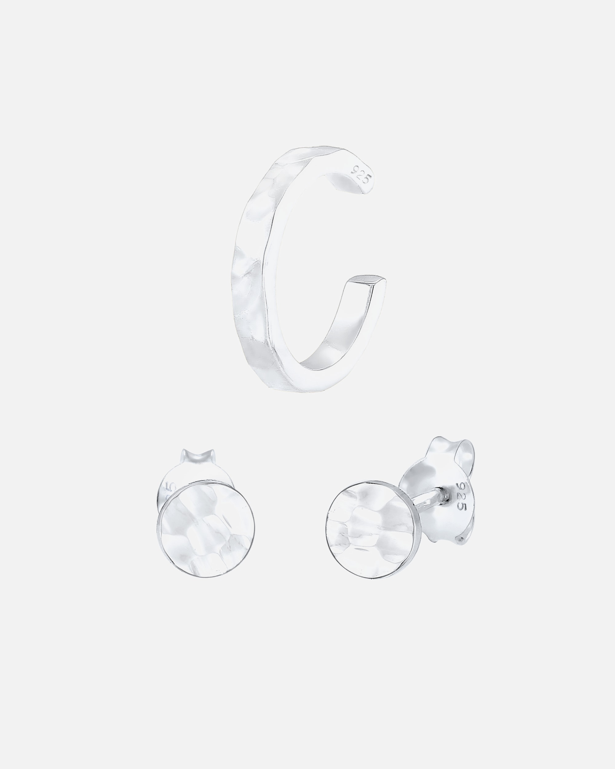 Kolczyki dla Kobieta Ladies Set Plug Earcuff Round Hammered 925 Sterling Silver Plated silberfarben
