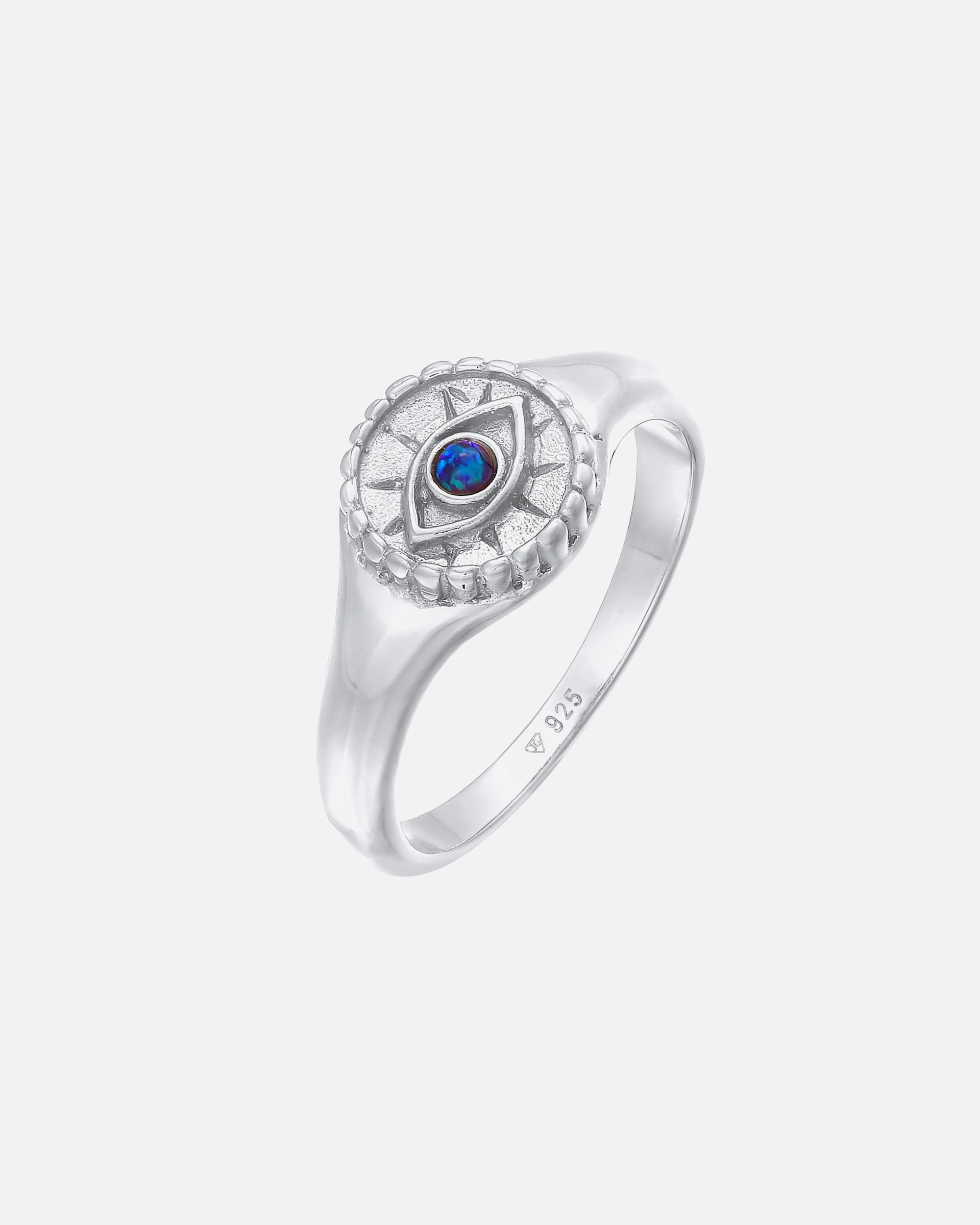 Pierścionek dla Kobieta Elli Damski sygnet Evil Eye z syntetycznym opalem z pozłacanego srebra 925 Sterling Silver 52