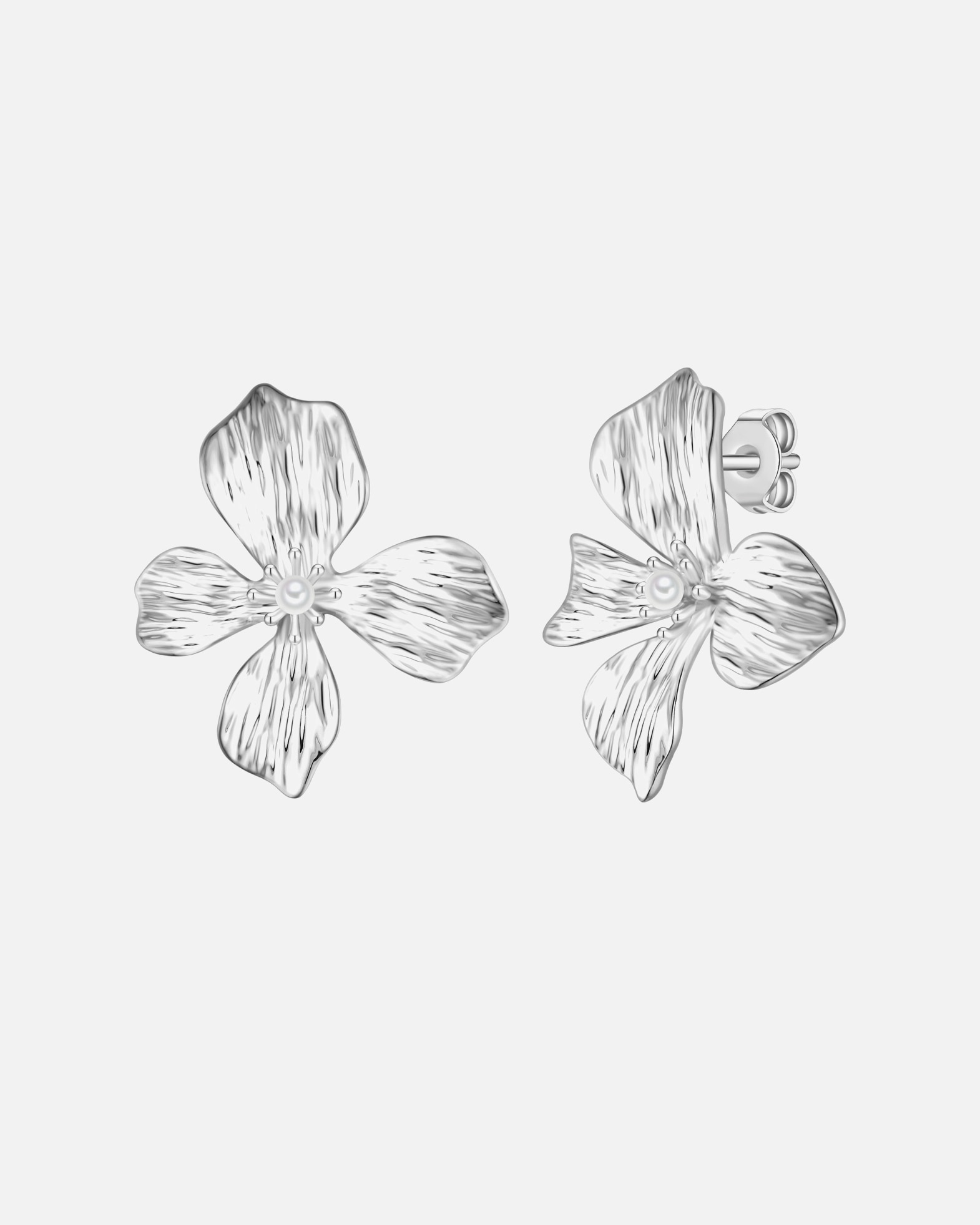 Kolczyki dla Kobieta Yokoamii Kolczyki na sztyft Kwiat z metalowego stopu w kolorze srebrnym z perla (synth.) 30,5 mm