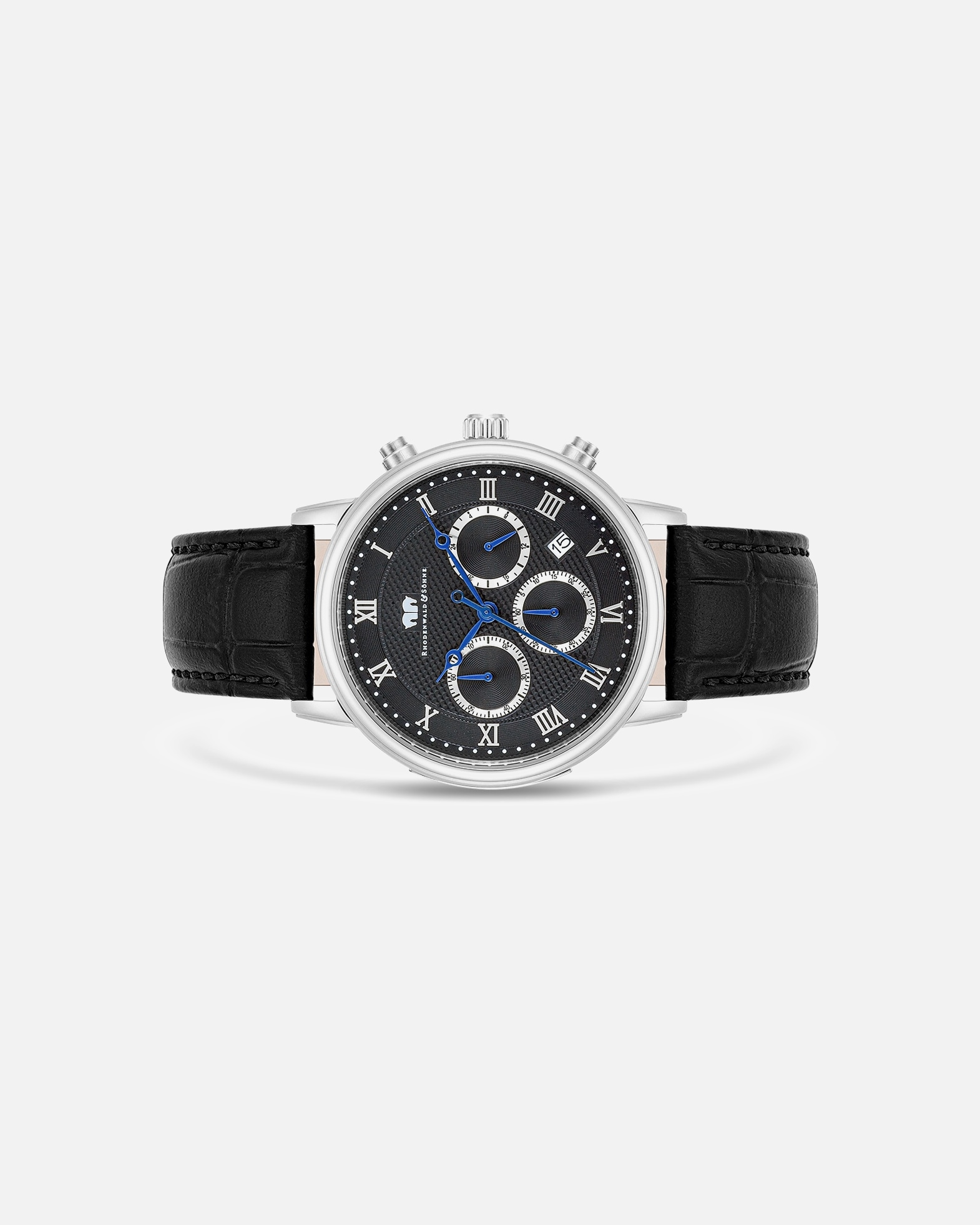 Zegar dla Mężczyzna Rhodenwald & Söhne Chronograf Moonlight Srebrny Skóra naturalna Czarny 40,0 mm