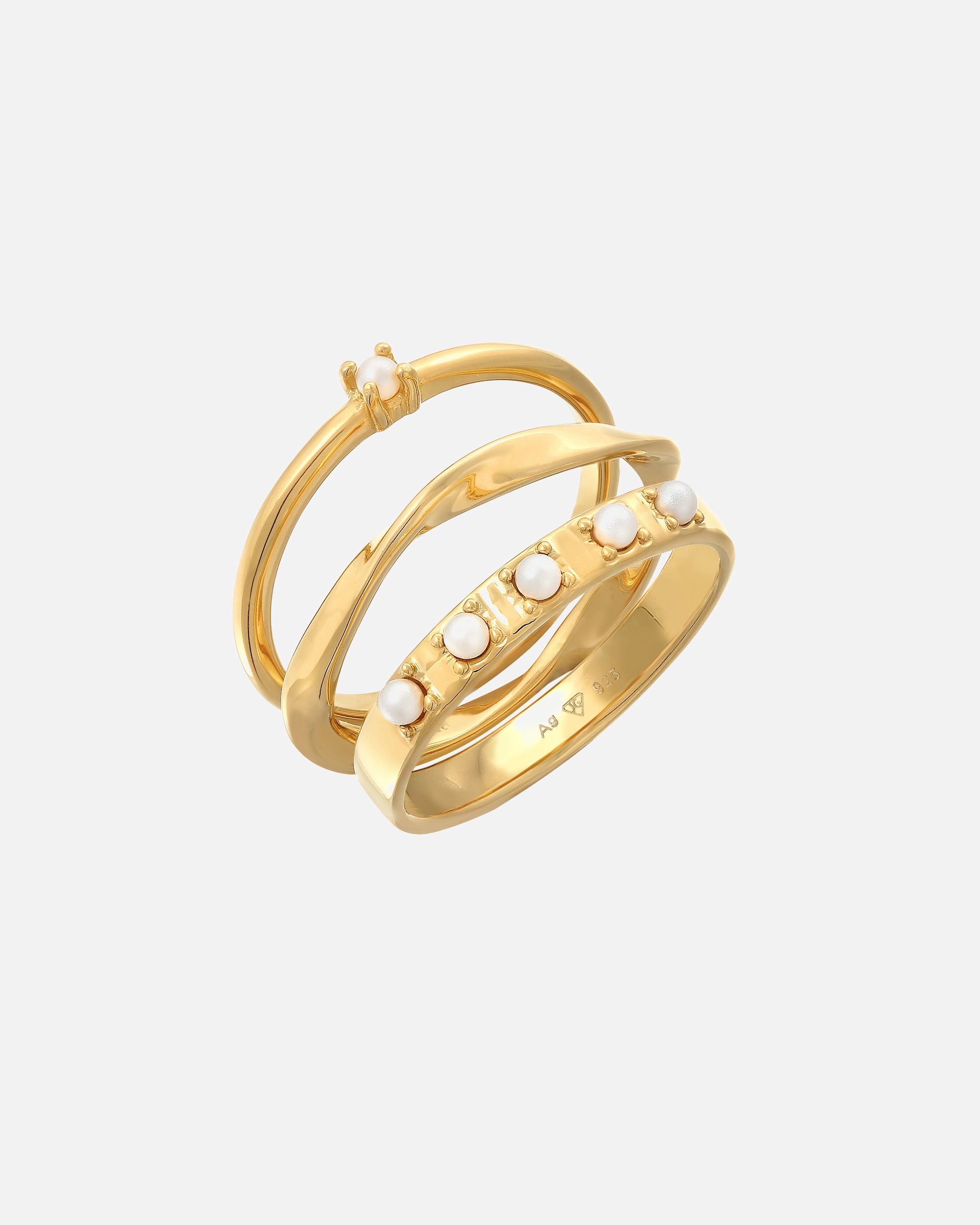 Pierścionek dla Kobieta Elli Damski zestaw do łączenia 3 częściowy klasyczny szklane koraliki w srebrze próby 925 Sterling Silver 54