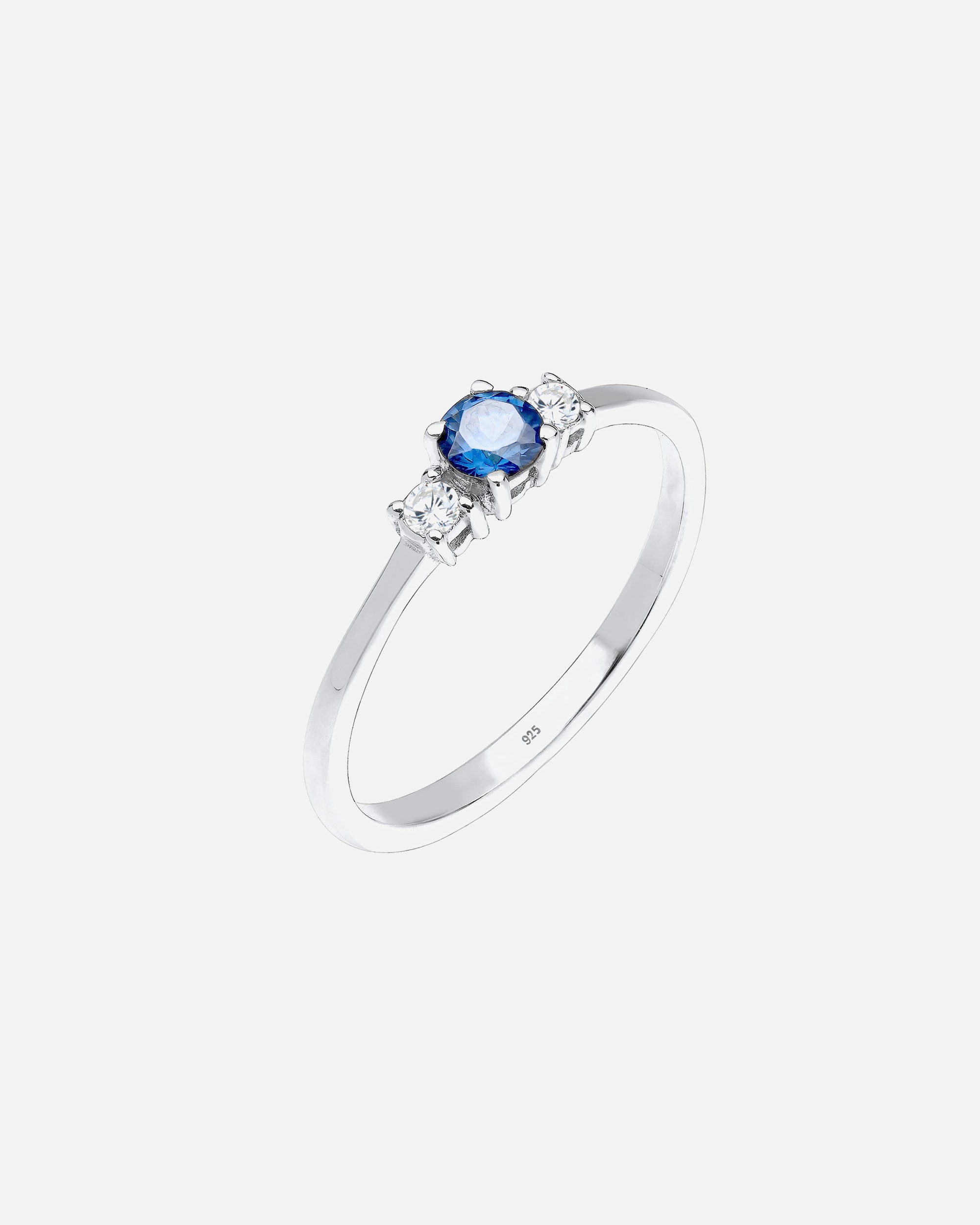 Pierścionek dla Kobieta Elli Damski zaręczynowy klasyczny z syntetycznym szafirem i kryształami cyrkonii w srebrze 925 Sterling Silver 56