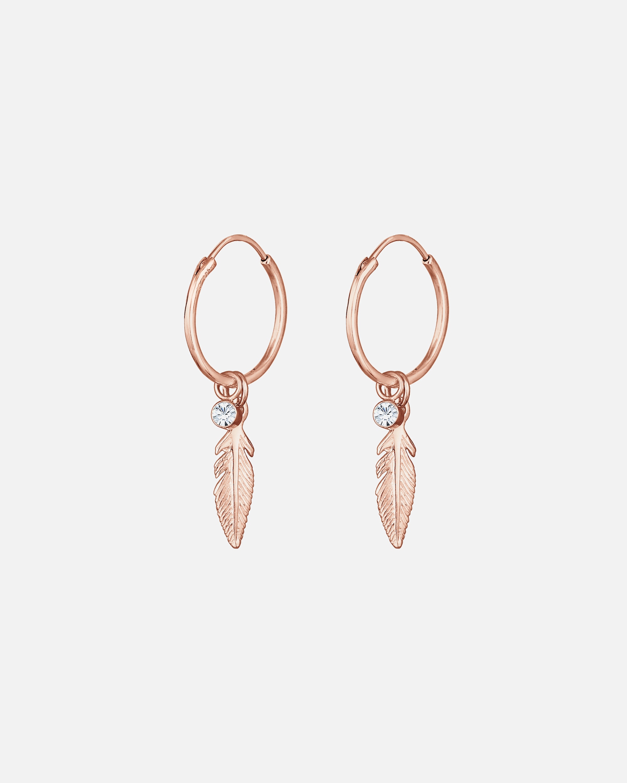Kolczyki dla Kobieta Elli Damskie kreole pióro zawieszka Boho Festiwal z kryształami w srebrze 925 Sterling Silver rosefarben