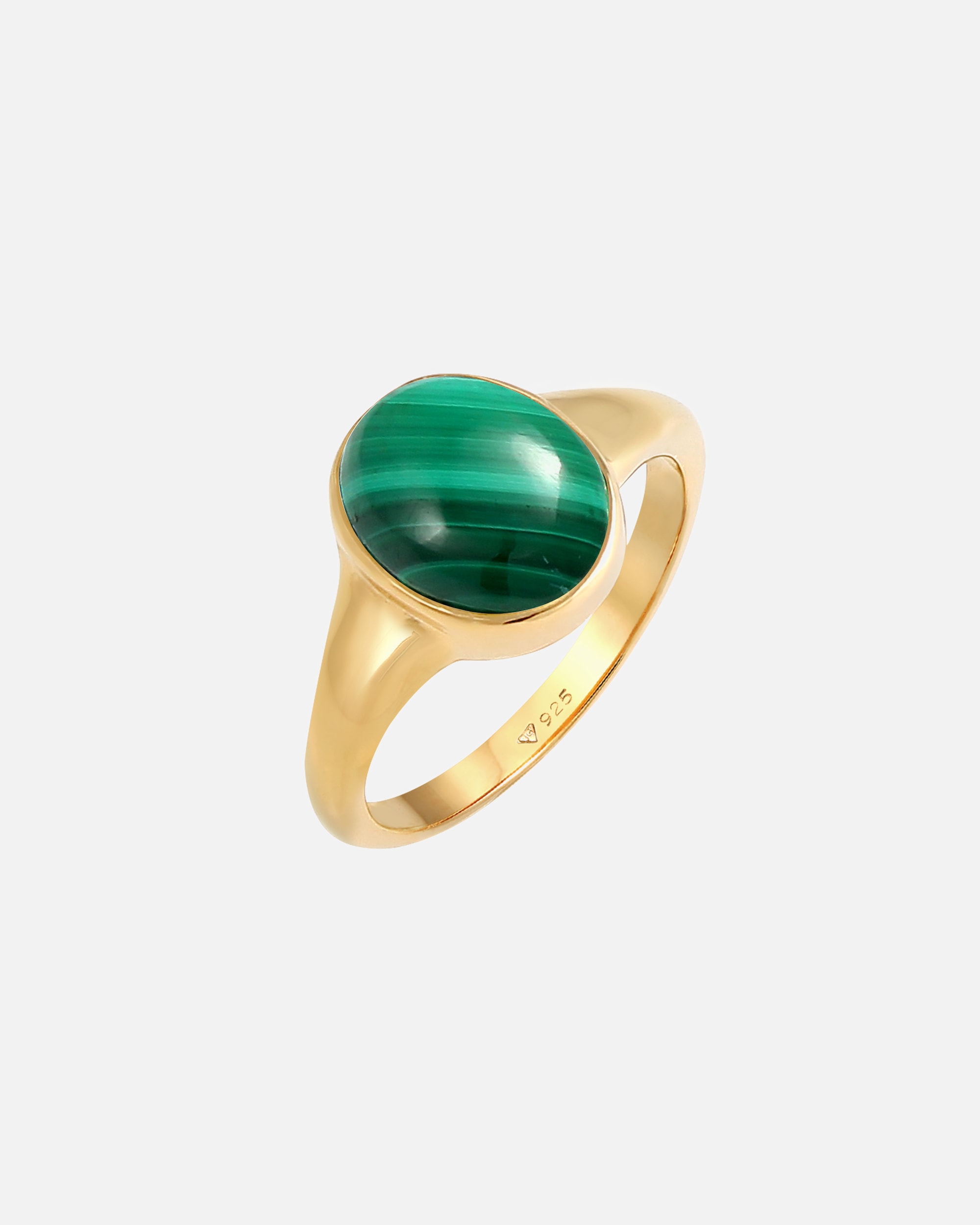 Pierścionek dla Kobieta Elli PREMIUM Ladies Signet Ring Elegant Green z Malachitem 925 Sterling Silver platerowany złotem 58