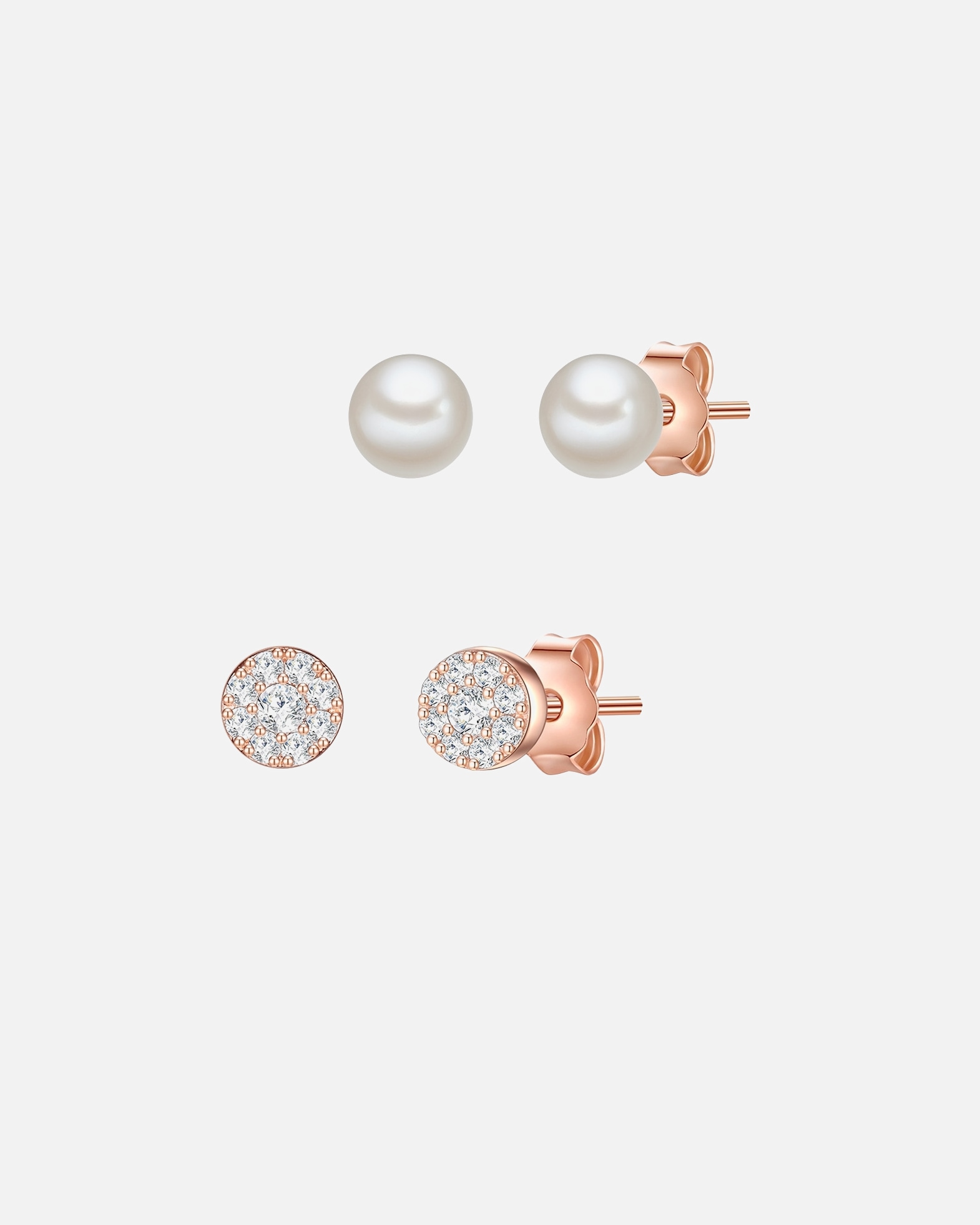 Kolczyki dla Kobieta Srebrne kolczyki sztyfty srebro wysokiej próby Cyrkonia Perła hodowlana słodkowodna różowe złoto 4,4/4,0 mm