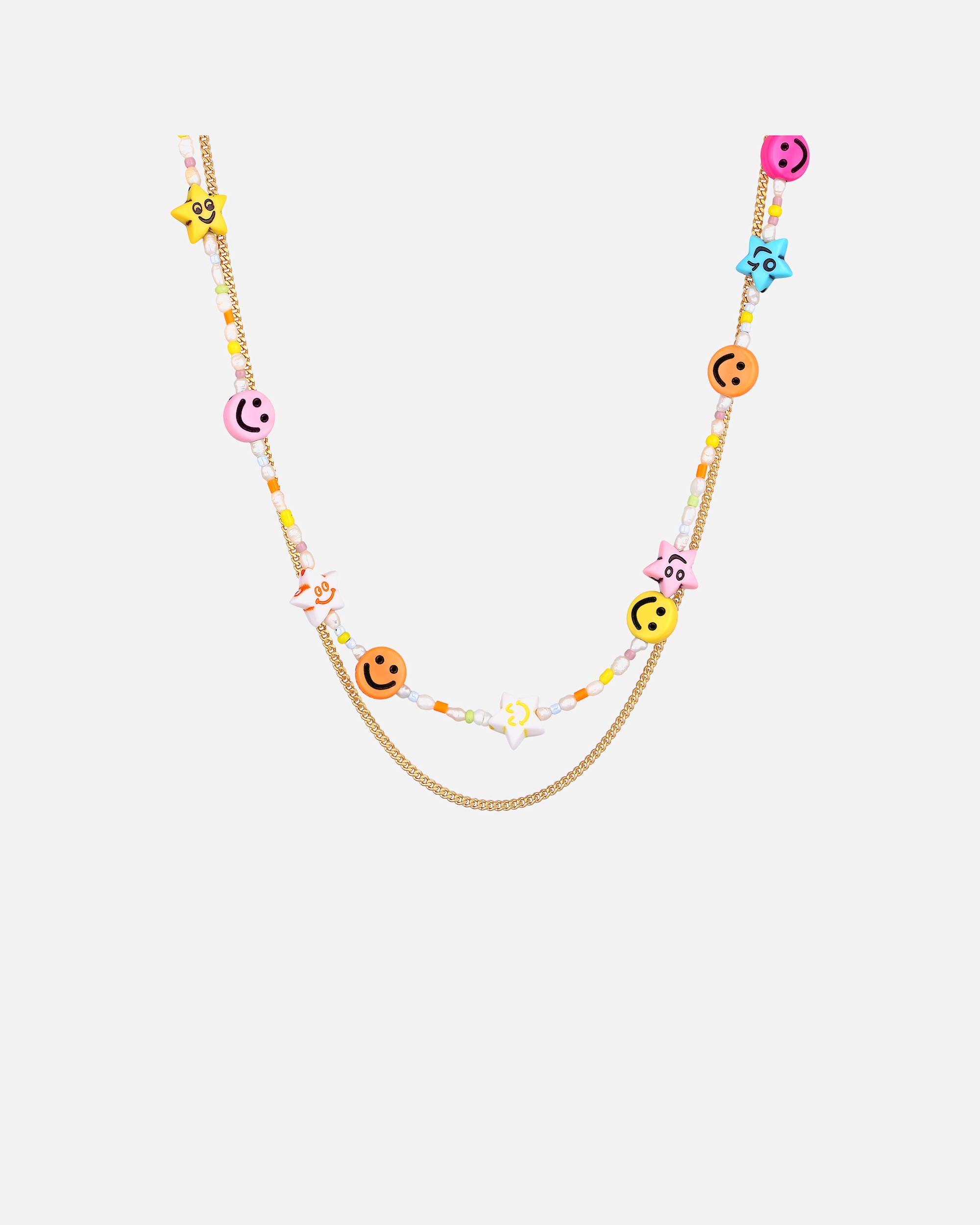 Naszyjnik dla Kobieta Elli Damska warstwa z smiling face Trend z perły hodowlana słodkowodna w pozłacanym srebrze próby 925 Sterling Silver 40