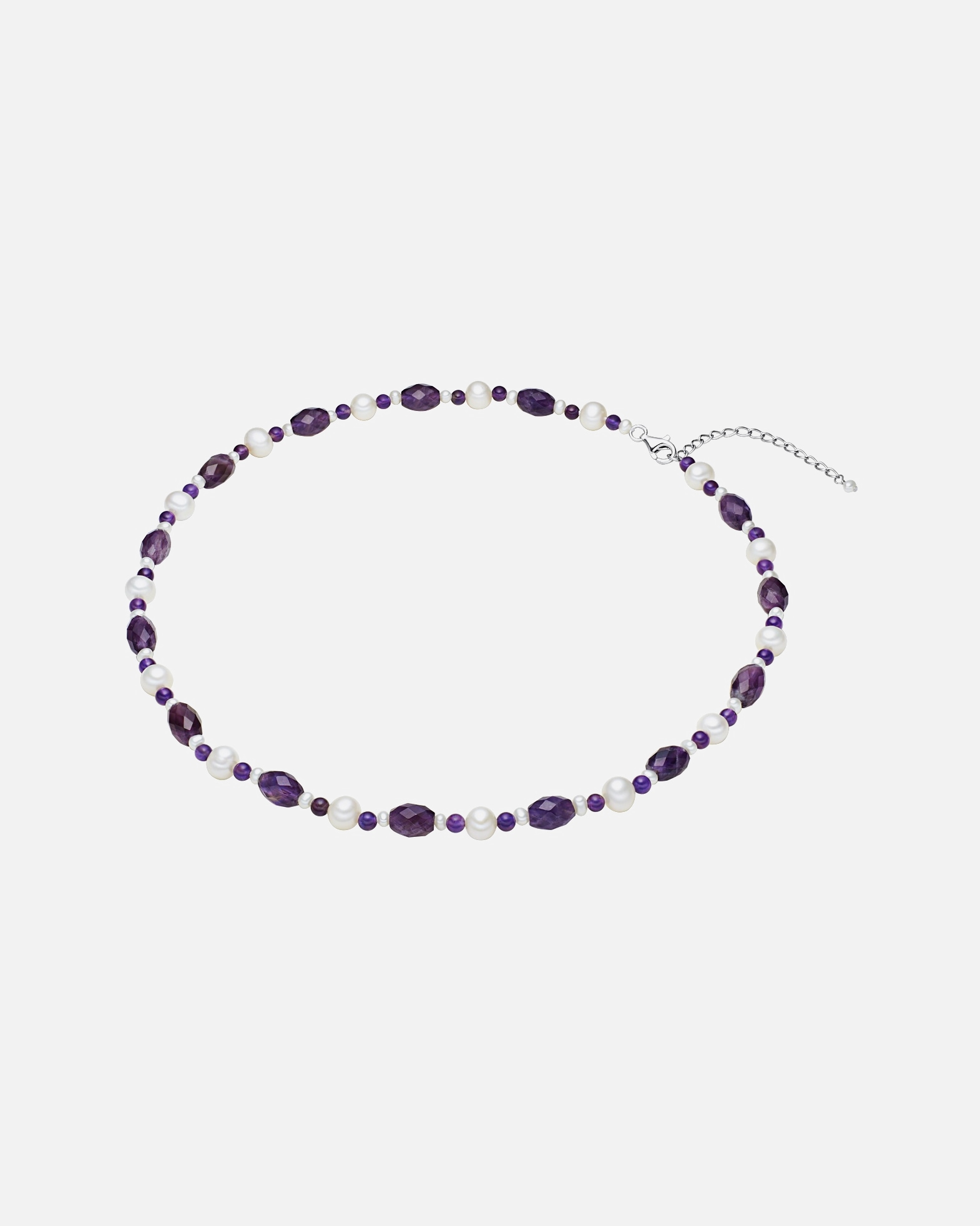 Naszyjnik dla Kobieta Valero Pearls Naszyjnik z pereł srebro wysokiej próby Ametyst Perła hodowlana słodkowodna srebrny 45,0 cm Basiskette + 5,0 cm Verlängerung