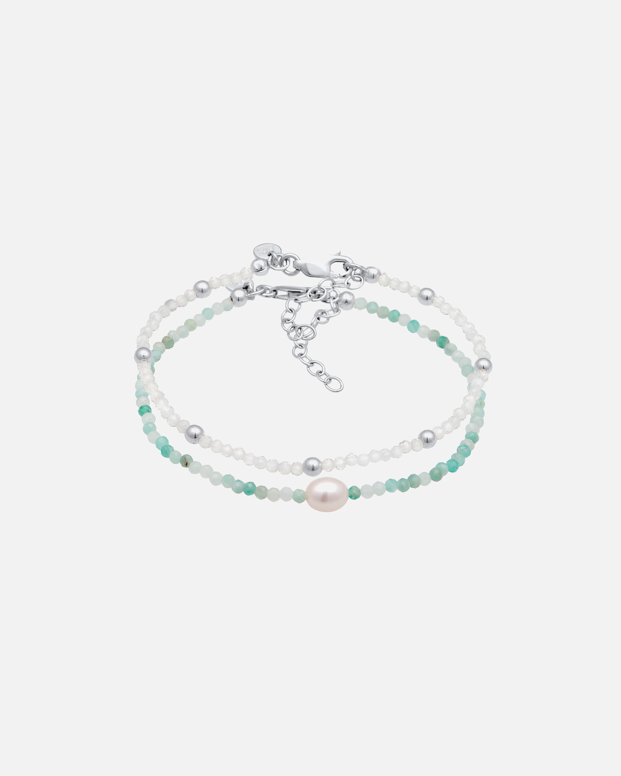 Bransoletka dla Kobieta Elli PREMIUM Damski zestaw koralików z kamieniem księżycowym i hodowlaną perłą słodkowodną ze srebra próby 925 Sterling Silver 16