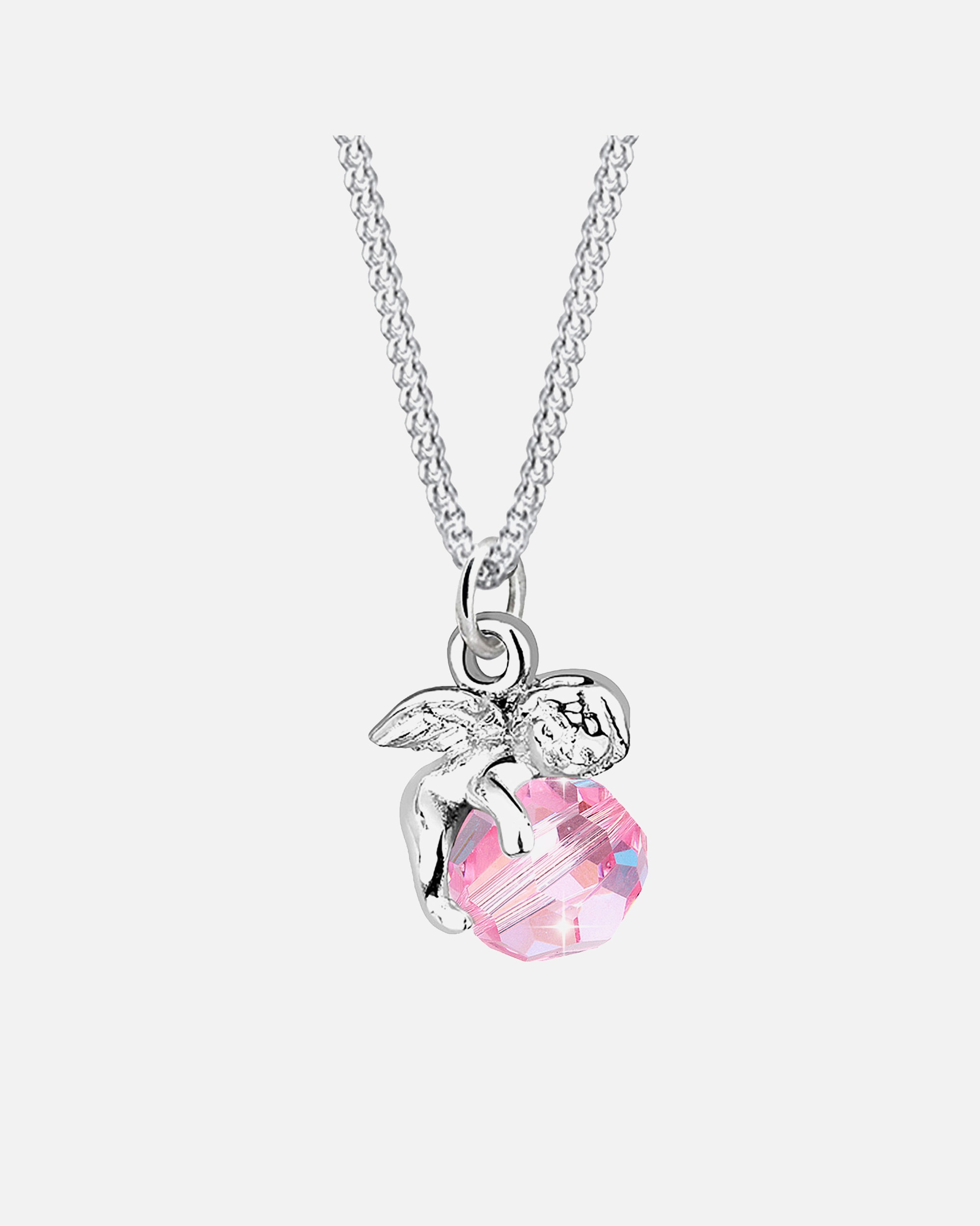 Naszyjnik dla Kobieta Damski wisiorek Anioł z kryształem w srebrze próby 925 Sterling Silver Różowy