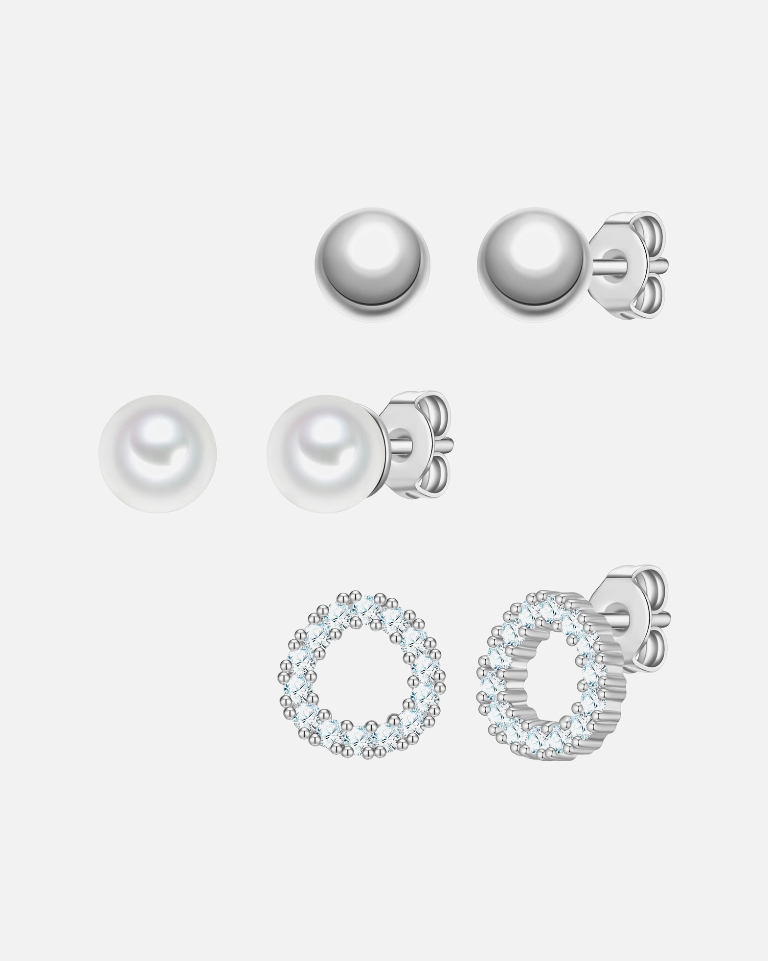 Kolczyki dla Kobieta Yokoamii Kolczyki z posrebrzanego mosiadzu z perla cyrkoniowa (synth.) 4,9/5,1/6,7 mm