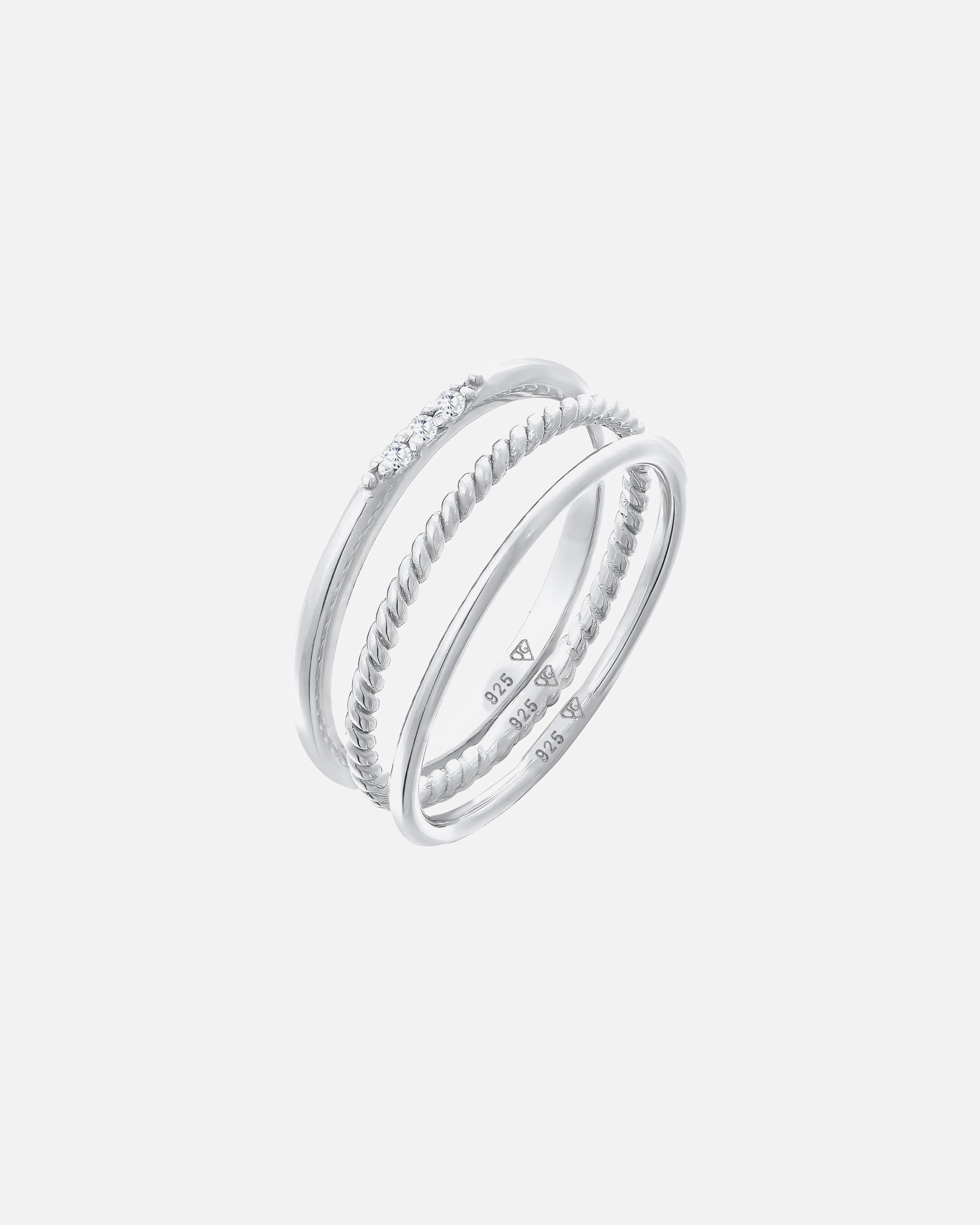 Pierścionek dla Kobieta Damski do łączenia Basic zestaw 3 częściowy z kryształami cyrkonii w srebrze 925 Sterling Silver 54