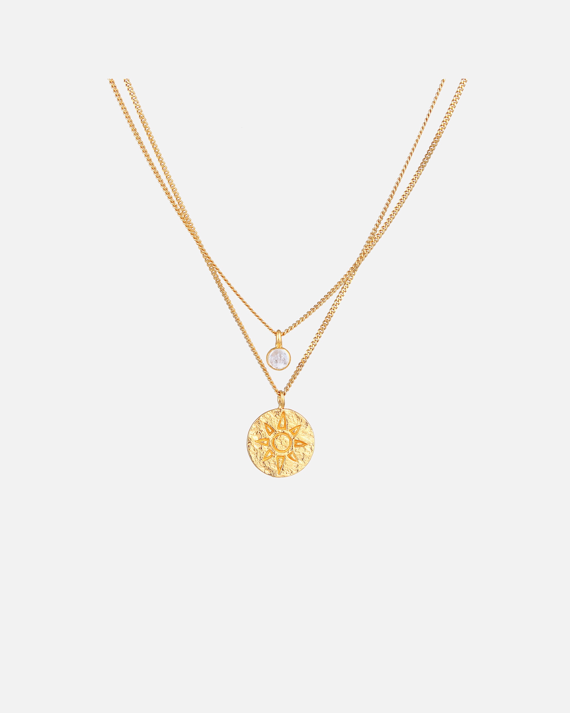 Naszyjnik dla Kobieta Elli Damski wisiorek z monetą Słońce z kamieniem księżycowym w pozłacanym srebrze próby 925 Sterling Silver 40