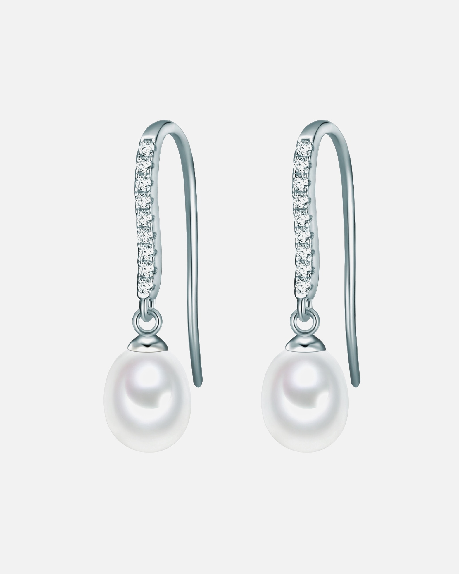 Kolczyki dla Kobieta Valero Pearls Kolczyki wiszące z perłą srebro wysokiej próby Cyrkonia Perła hodowlana słodkowodna różowe złoto 25,2 mm