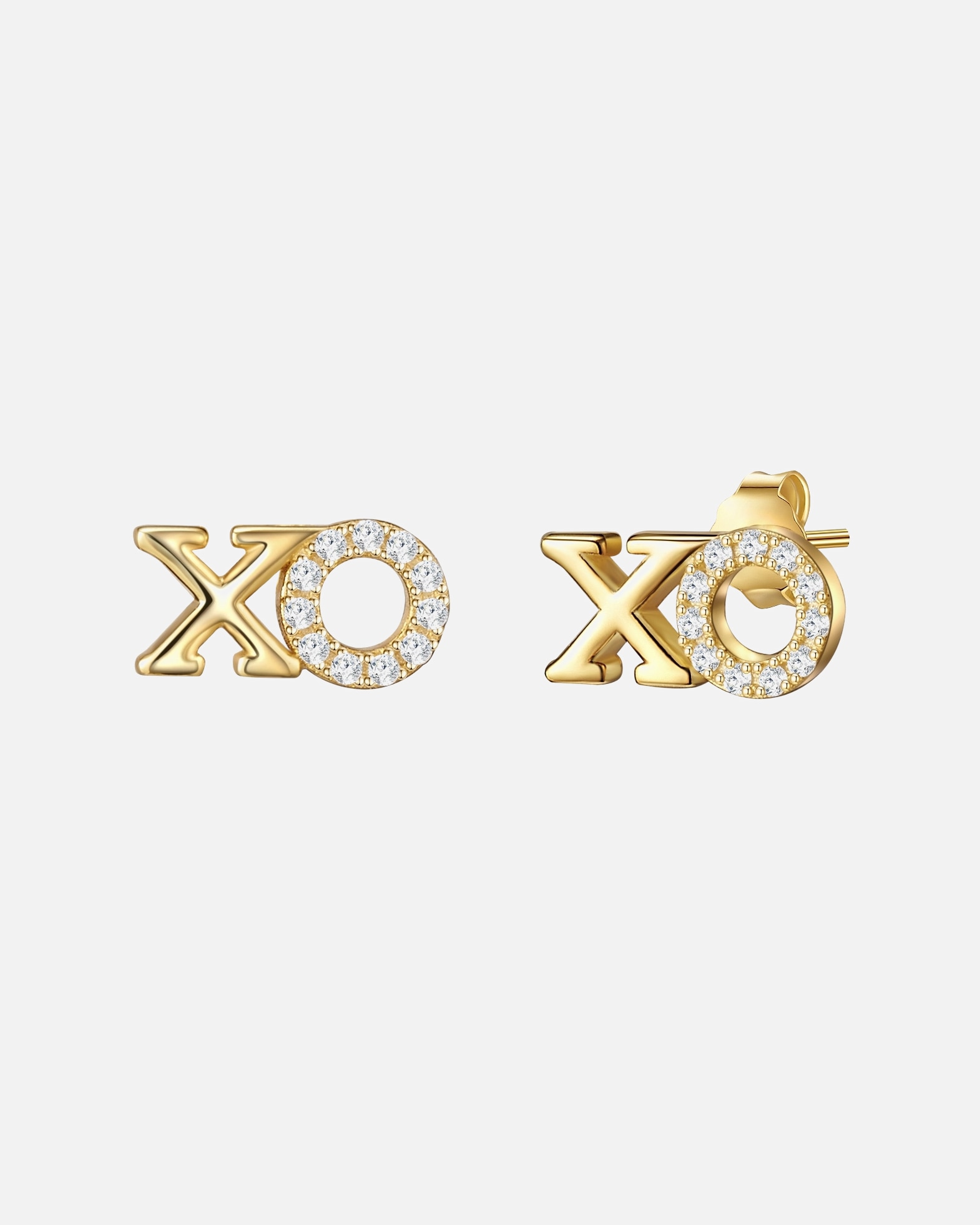 Kolczyki dla Kobieta Srebrne kolczyki sztyfty XO srebro wysokiej próby Cyrkonia żółte złoto 5,7 mm