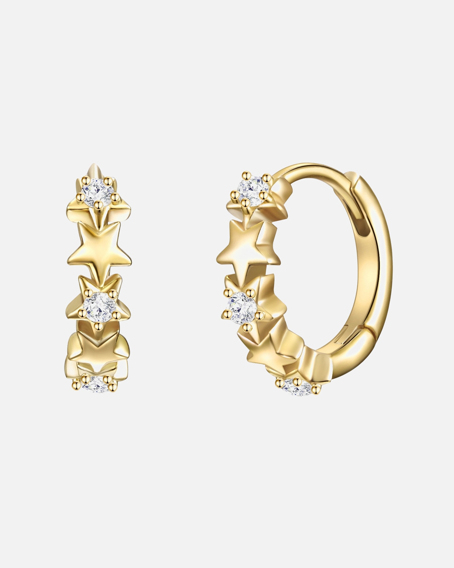 Kolczyki dla Kobieta Glanzstücke München Srebrne kolczyki kreole Gwiazdy srebro wysokiej próby Cyrkonia żółte złoto 11,4 mm