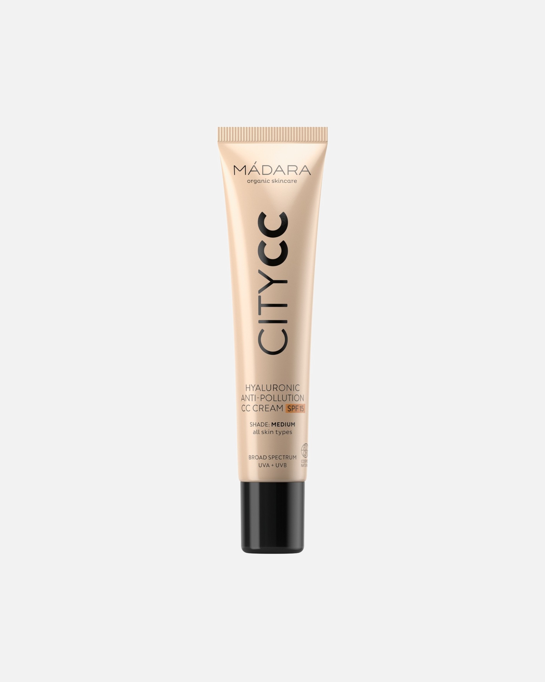 Krem CC dla Unisex Madara City CC CITY CC Krem CC przeciw zanieczyszczeniom z kwasem hialuronowym SPF15, LIGHT MEDIUM