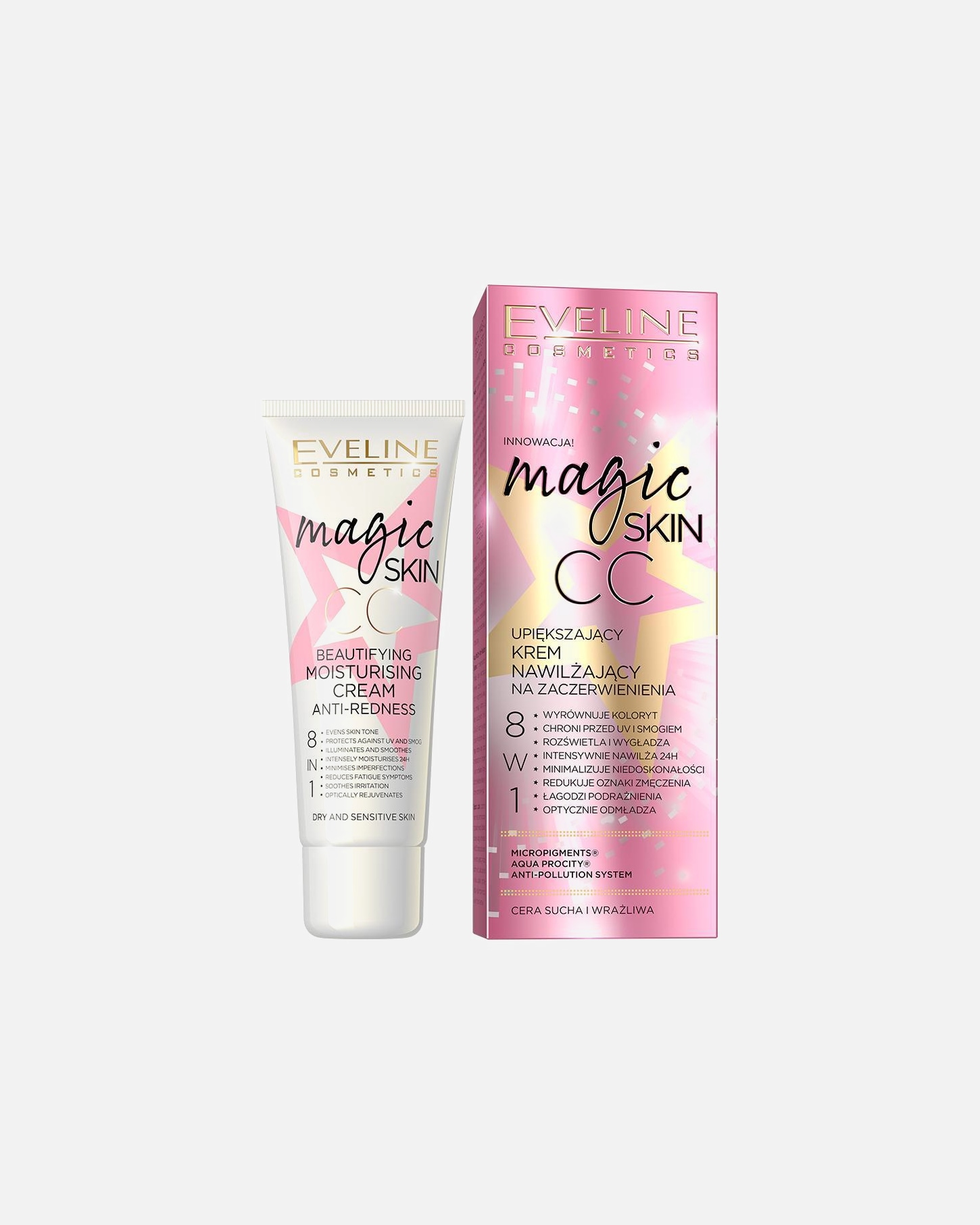 Krem CC dla Unisex Eveline Cosmetics Magic Skin CC Upiększający krem nawilżający na zaczerwienienia 50 ml