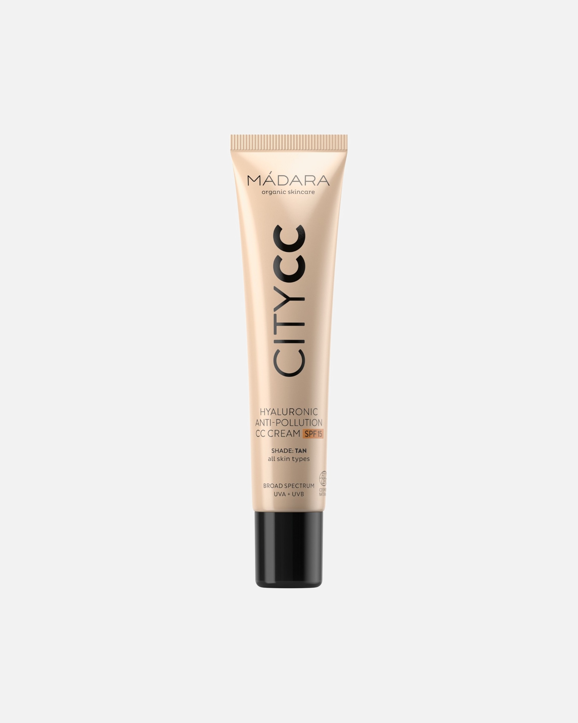 Krem CC dla Unisex Madara City CC CITY CC Krem CC przeciw zanieczyszczeniom z kwasem hialuronowym SPF15, LIGHT Tan