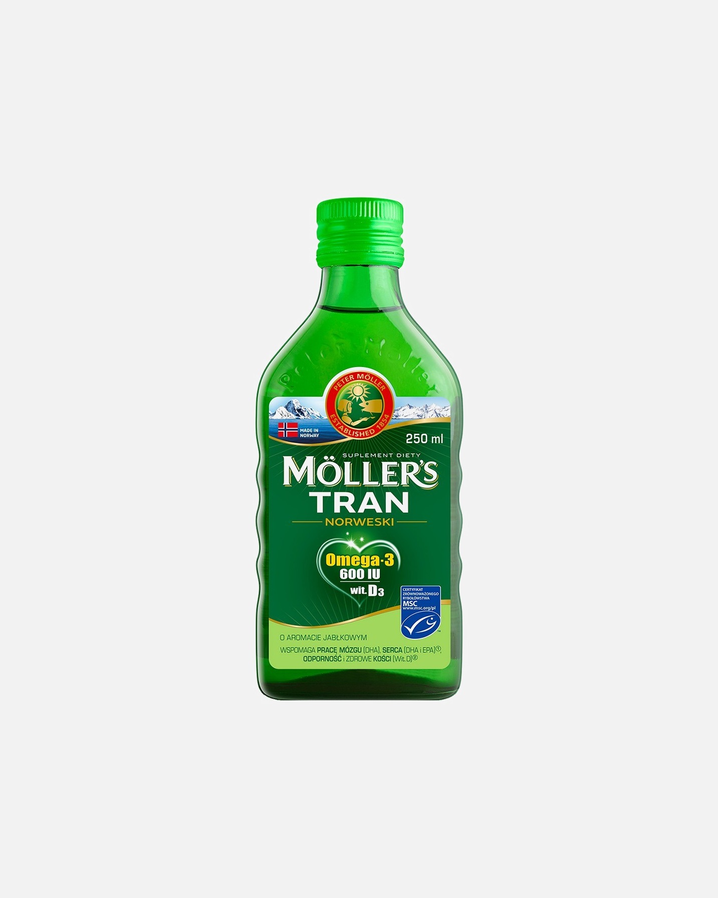 Suplement diety dla Unisex MOLLER'S MOLLER'S Tran Norweski Jabłkowy 250 ml 250 ml