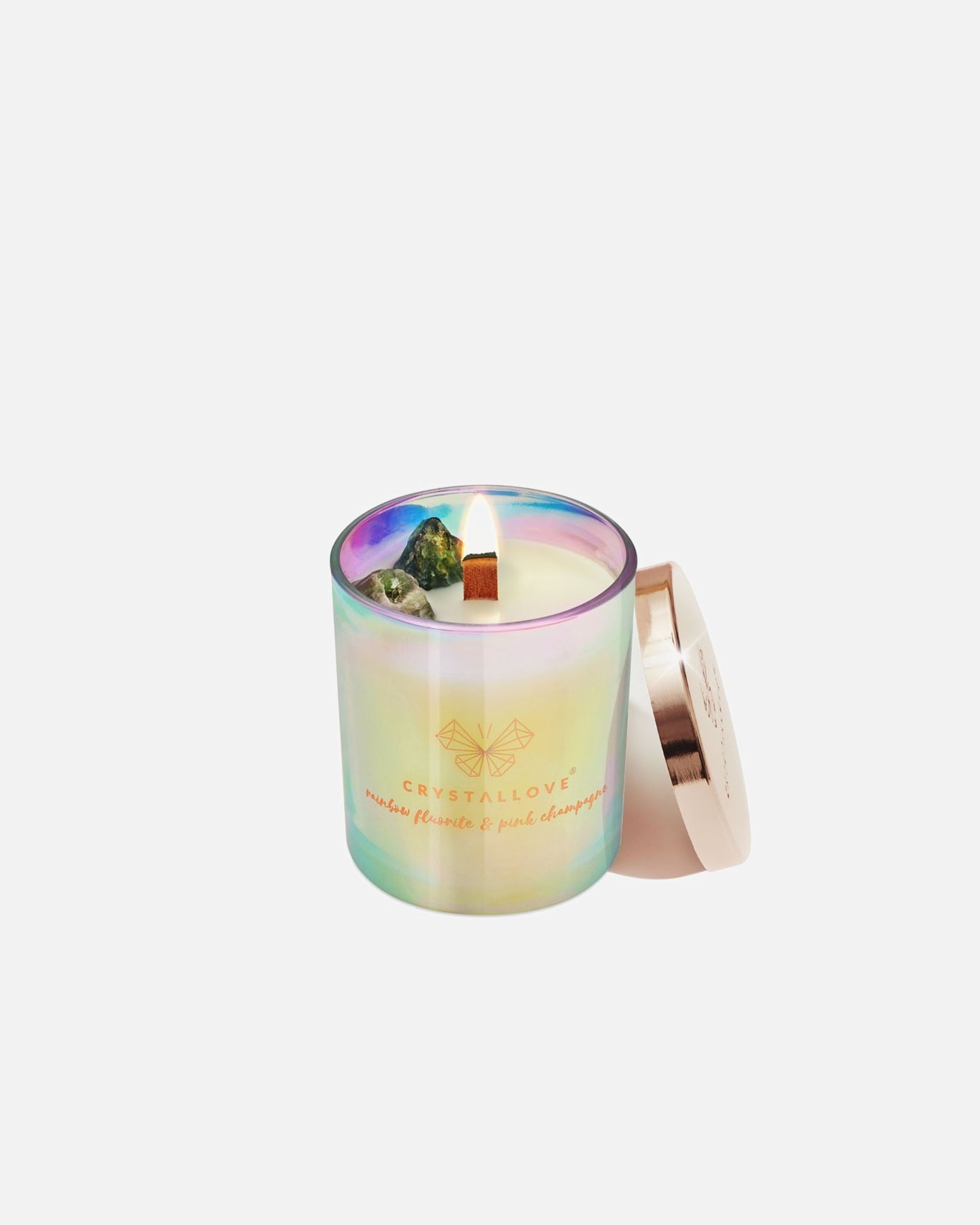 Świeca dla Unisex Crystallove Świeca sojowa z fluorytem tęczowym i różowym szampanem 1 szt.
