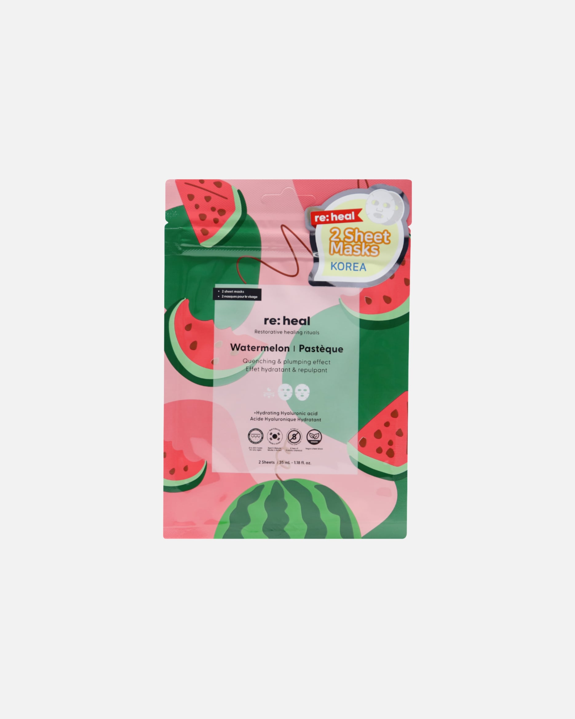 Maska w płachcie dla Unisex RE:HEAL Default Brand Line WATERMELON – nawilżenie i efekt plumping 35 ml