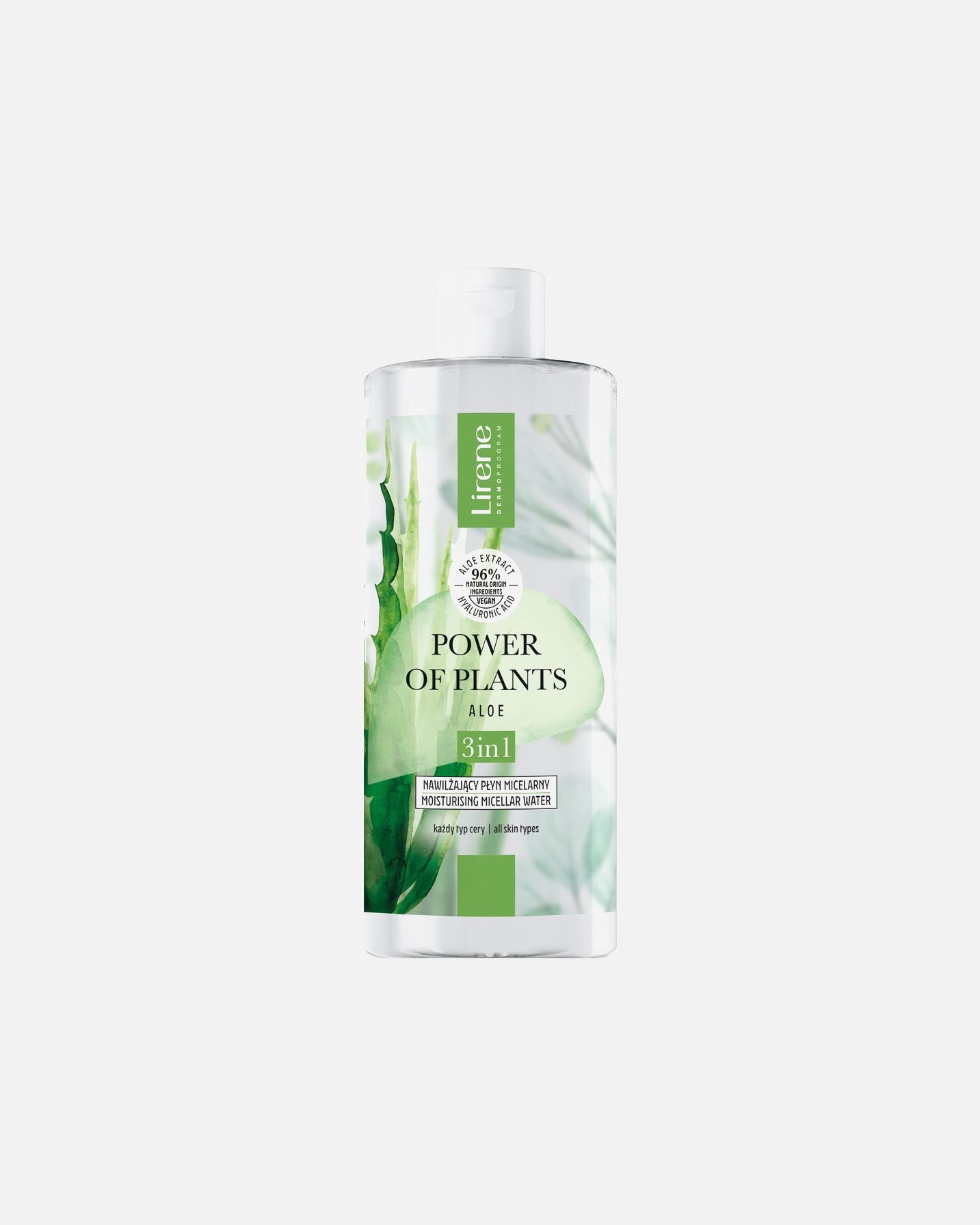Woda micelarna dla Unisex Lirene POWER OF PLANTS Nawilżający płyn micelarny 3w1 ALOES 400 ml