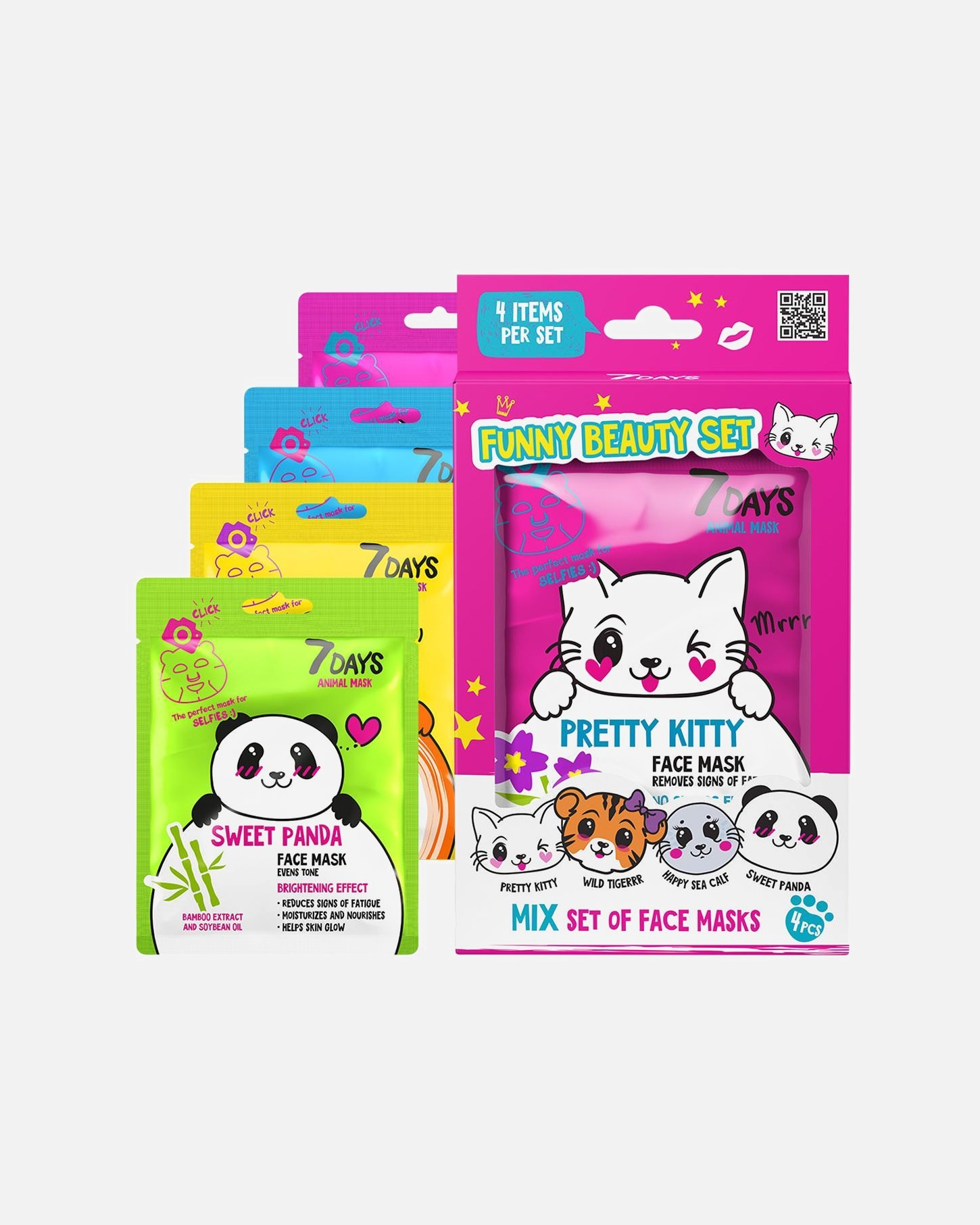 Zestaw do pielęgnacji twarzy dla Unisex 7days Gift Set Of Face Masks Funny Beauty Set Pretty Kitty 1 szt.