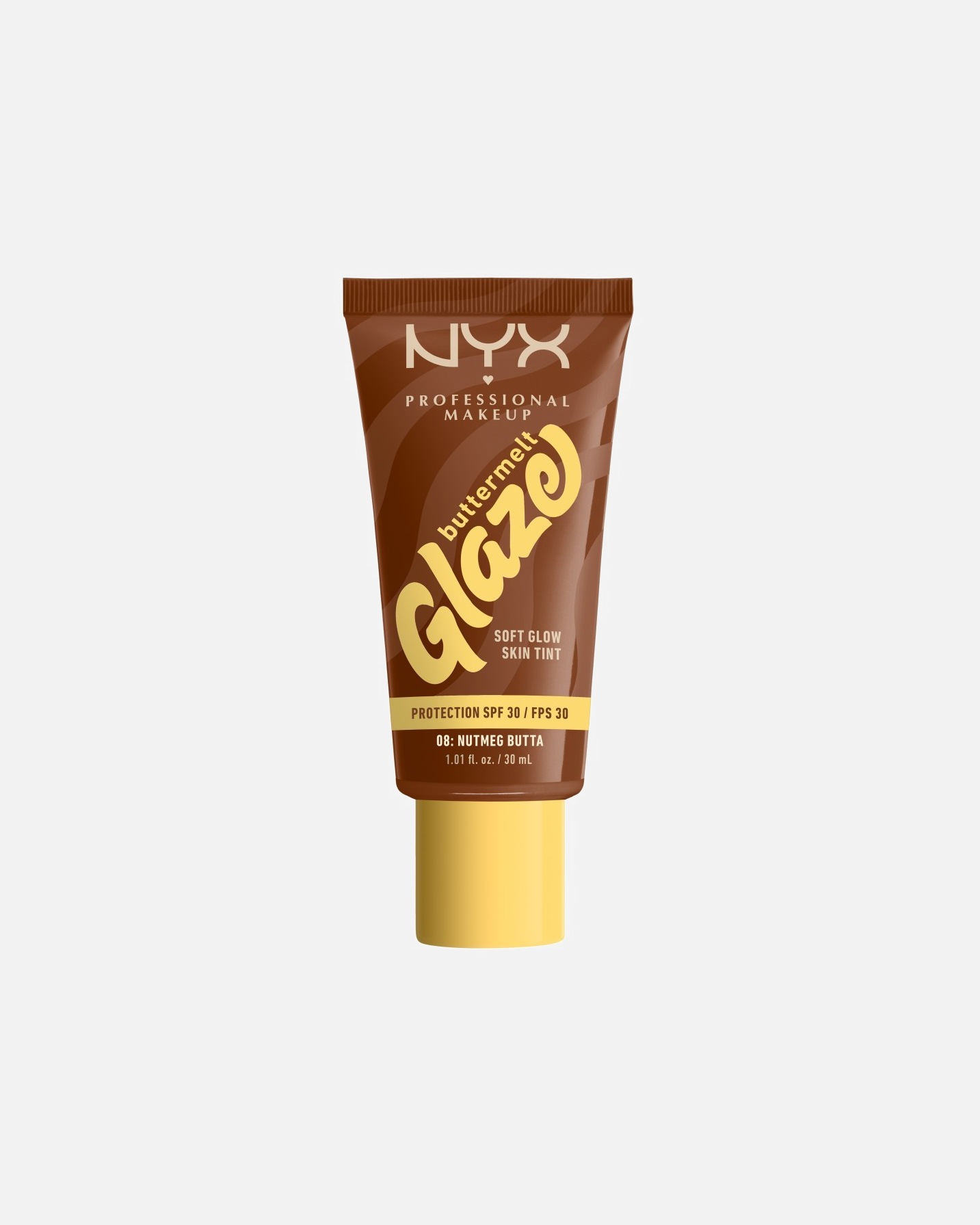 Podkład dla Unisex NYX Professional Makeup Buttermelt Glaze, Tint do twarzy z SPF 30 08W - NUTMEG BUTTA