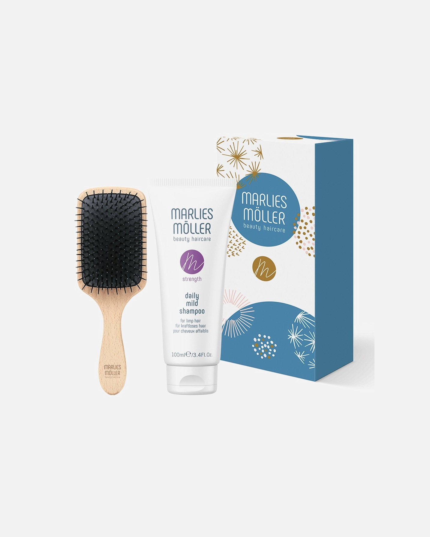 Zestaw do pielęgnacji włosów dla Unisex Marlies Möller XMAS Set 1 Brush & Cleansing: Travel Hair & Scalp Brush Daily Mild Shampoo 1 szt.
