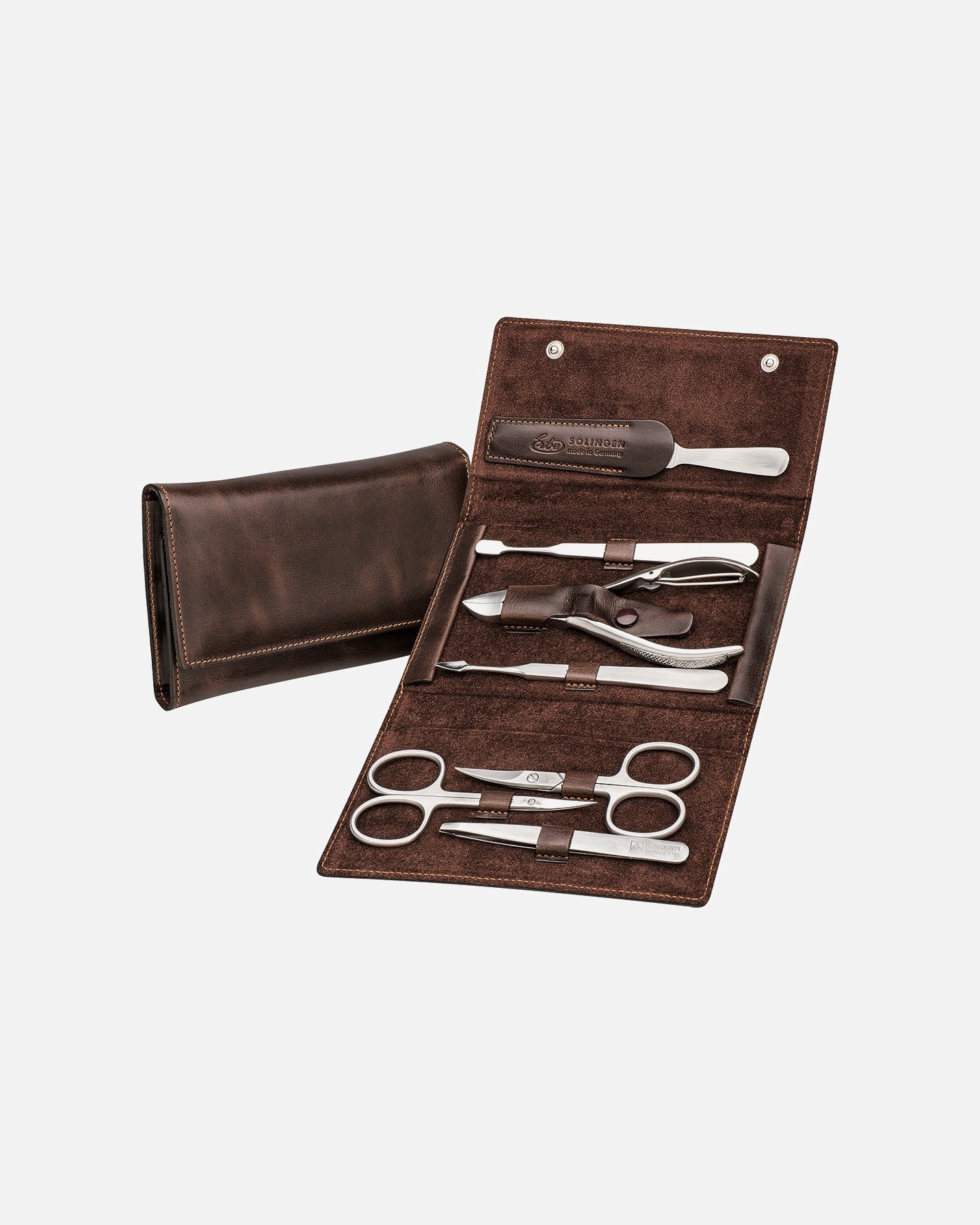 Sprawa dla Unisex ERBE Manicure Snap Button Case Range "Antik", brown, 7 pcs. 1 szt.