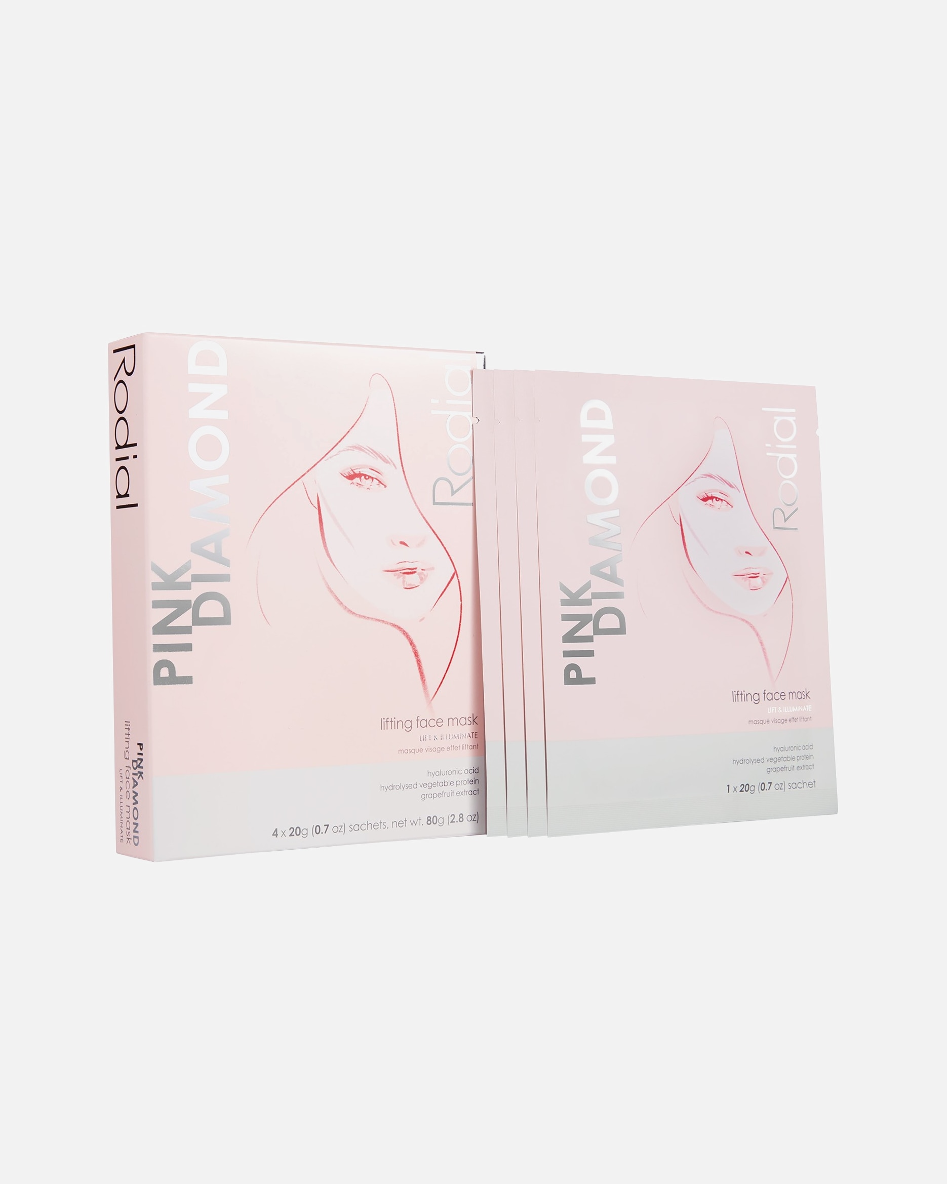 Maska w płachcie dla Unisex Rodial Pink Diamond Lifting Face Mask 4x20g 4 kawałki
