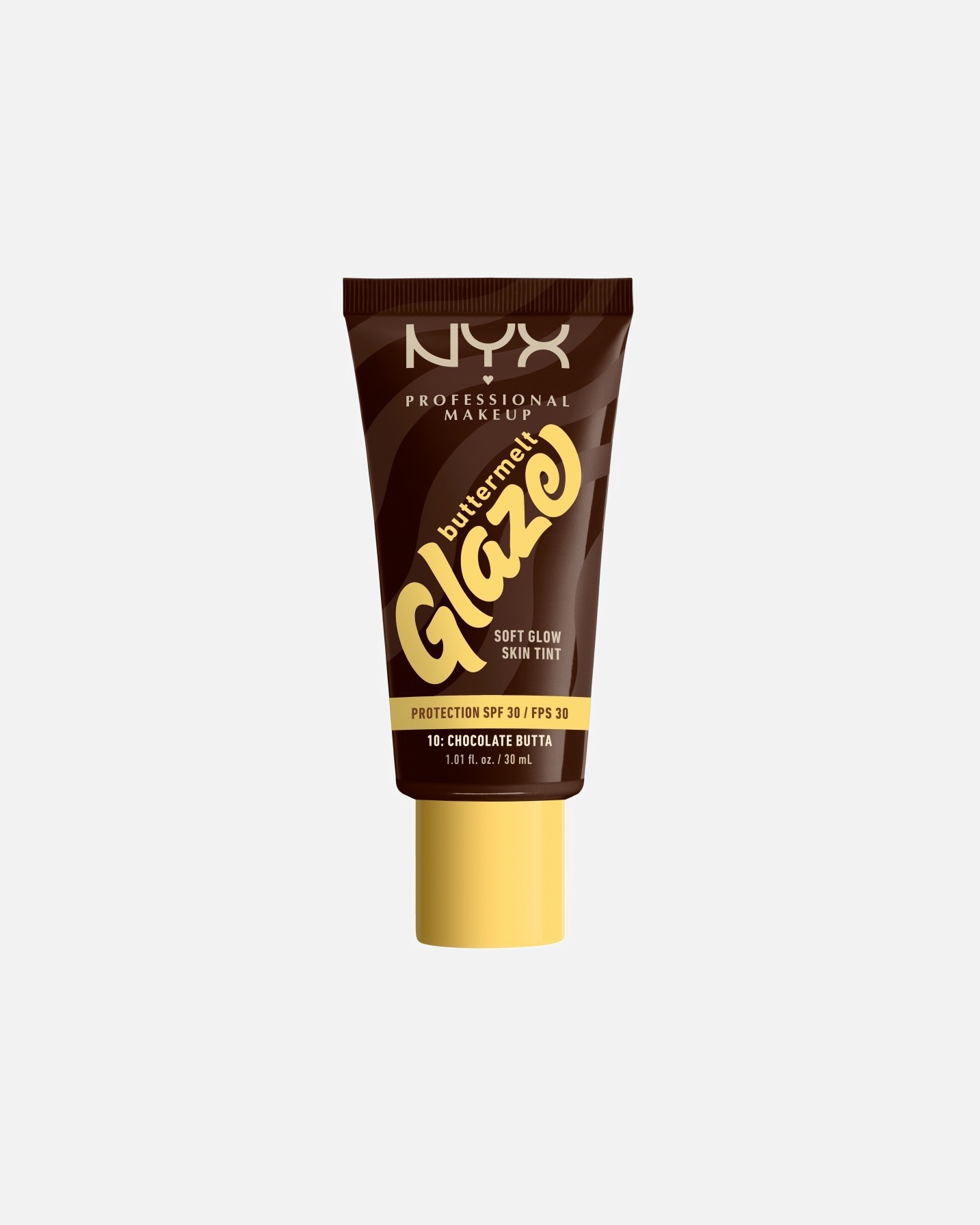 Podkład dla Unisex NYX Professional Makeup Buttermelt Glaze, Tint do twarzy z SPF 30 10W - CHOCOLATE BUTTA