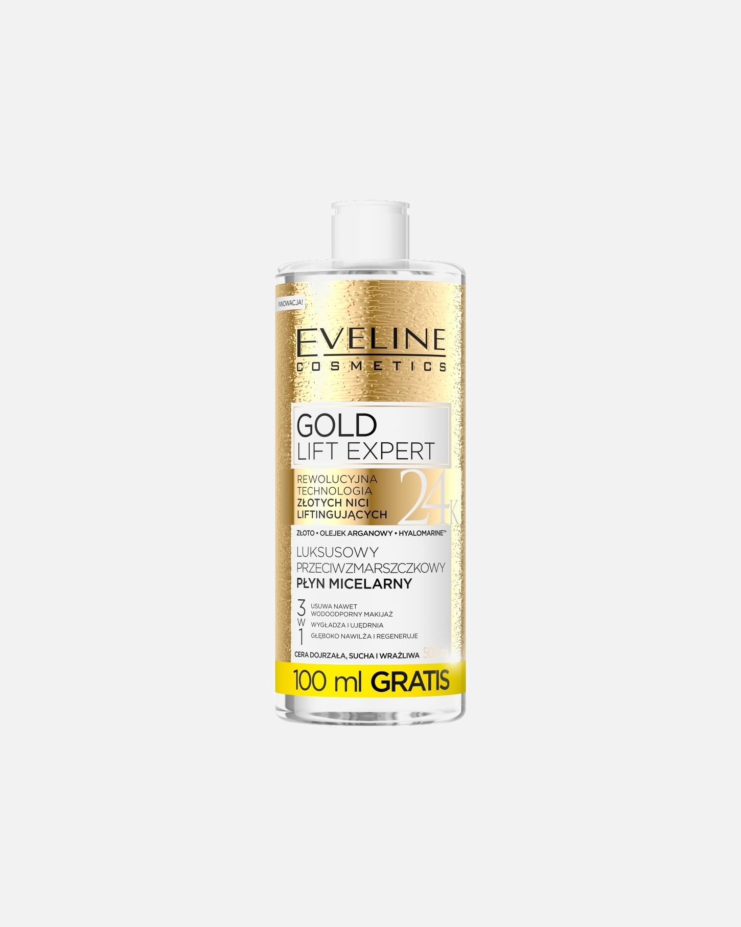 Woda micelarna dla Unisex Eveline Cosmetics Gold Lift Expert Luksusowy przeciwzmarszczkowy płyn micelarny 3w1 500 ml